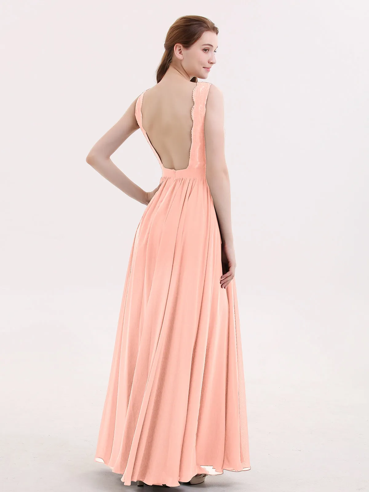 Lace and Chiffon Sexy Dress with Slit Coral