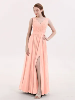 Lace and Chiffon Sexy Dress with Slit Coral