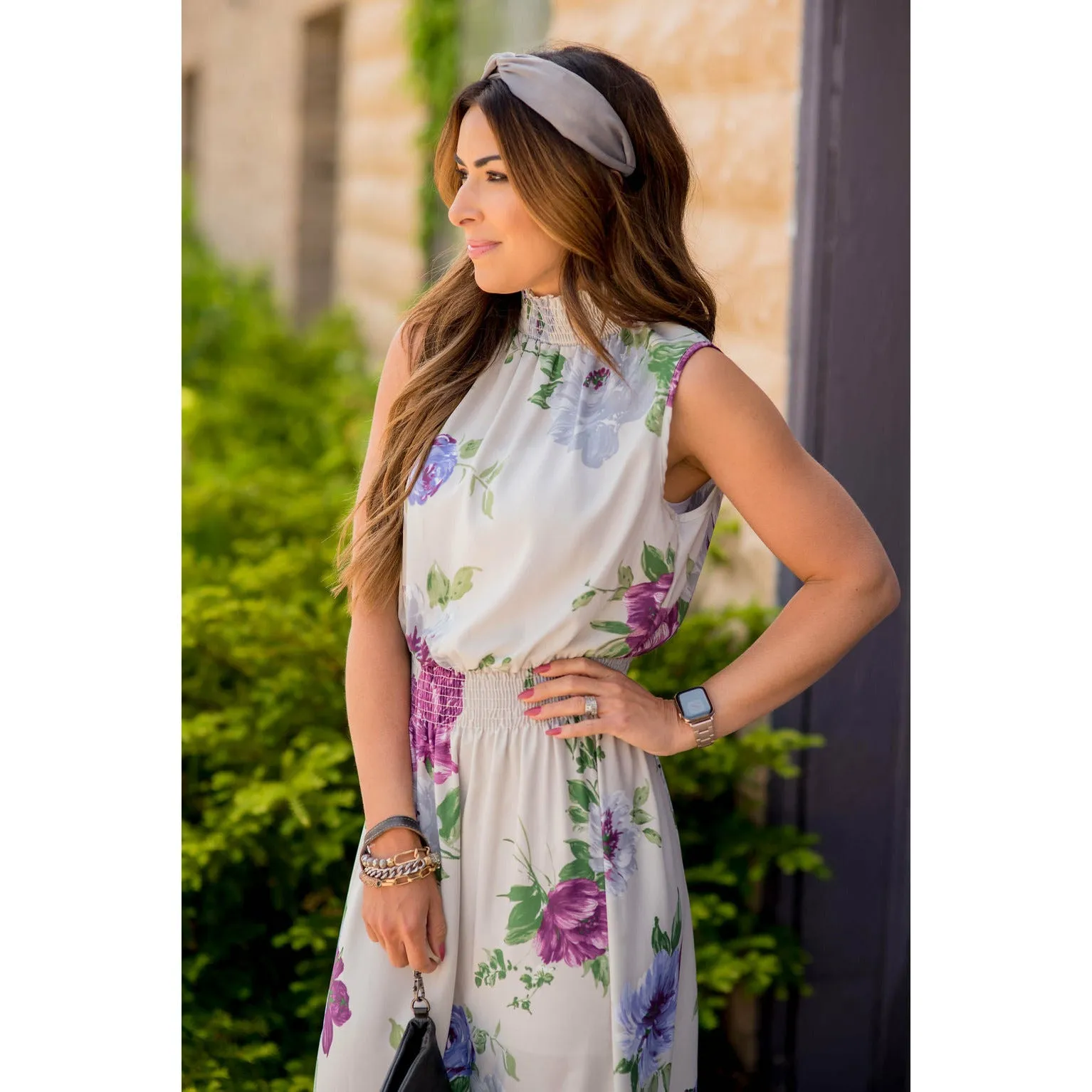Large Floral Ruffle Trim Tank Maxi