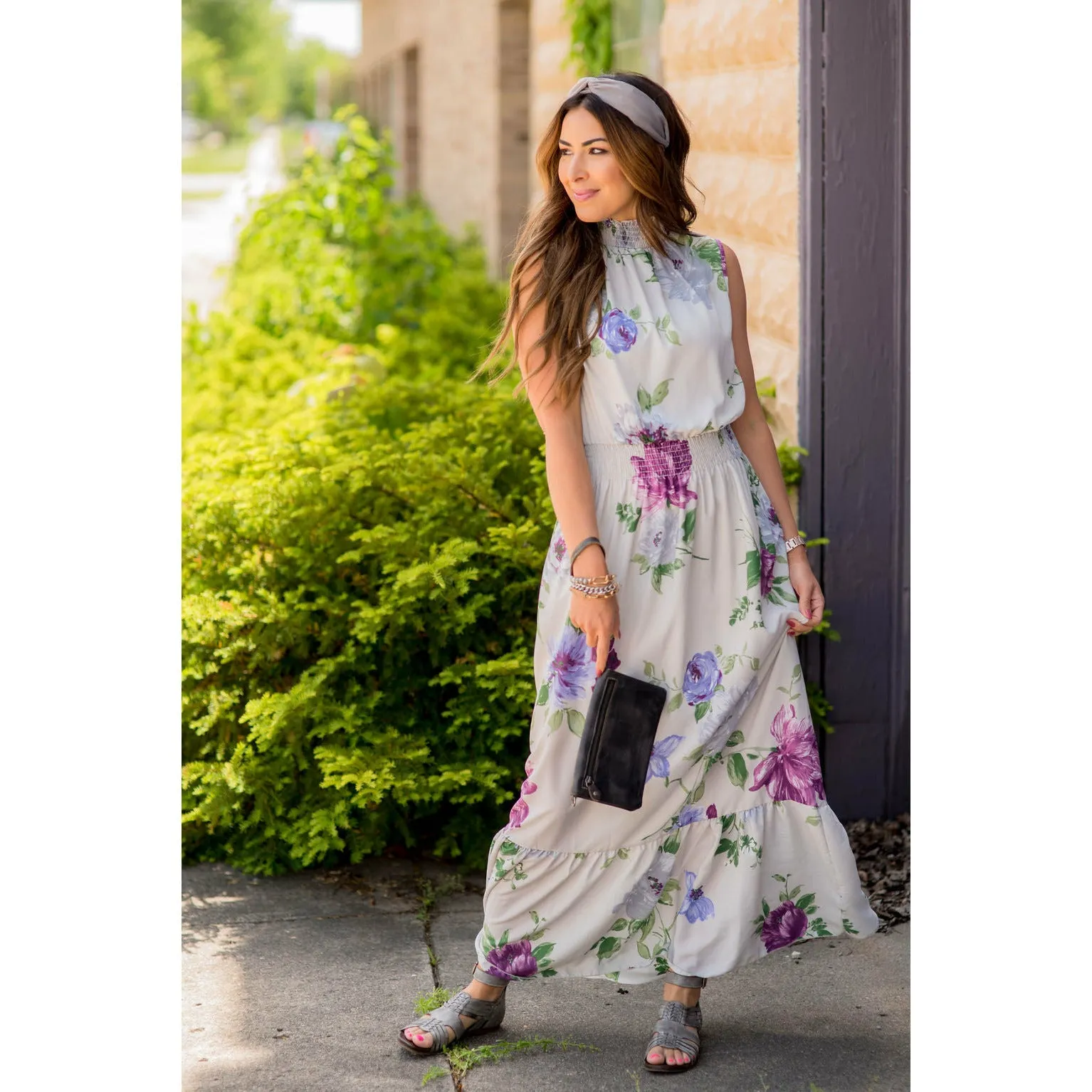 Large Floral Ruffle Trim Tank Maxi