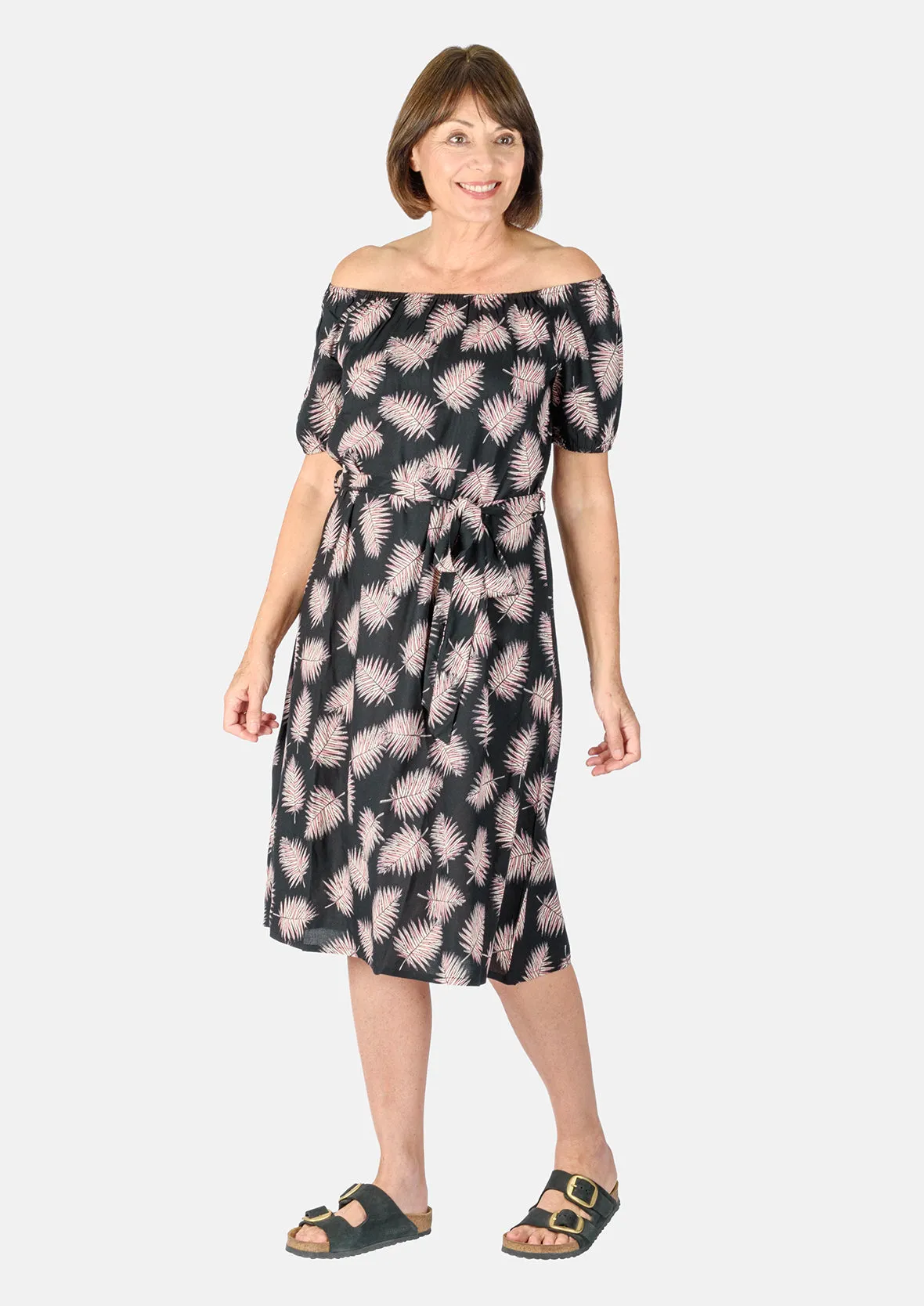 Leaf Print Off-Shoulder Dress