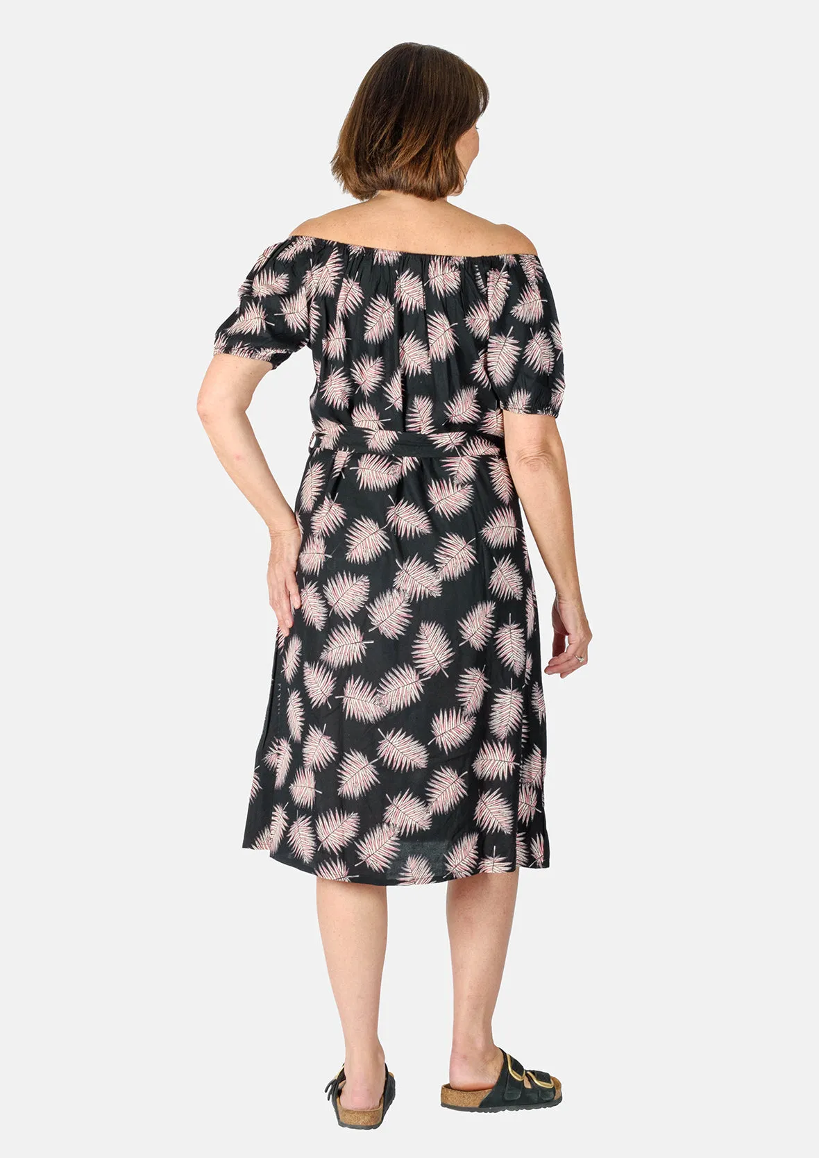 Leaf Print Off-Shoulder Dress