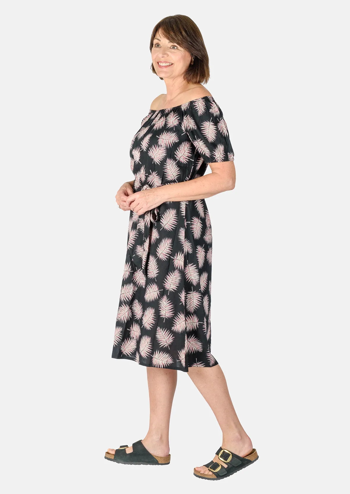 Leaf Print Off-Shoulder Dress