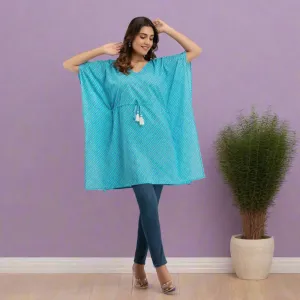 Light Blue Leheriya Print Cotton Kaftan Dress (SHKUP1224)