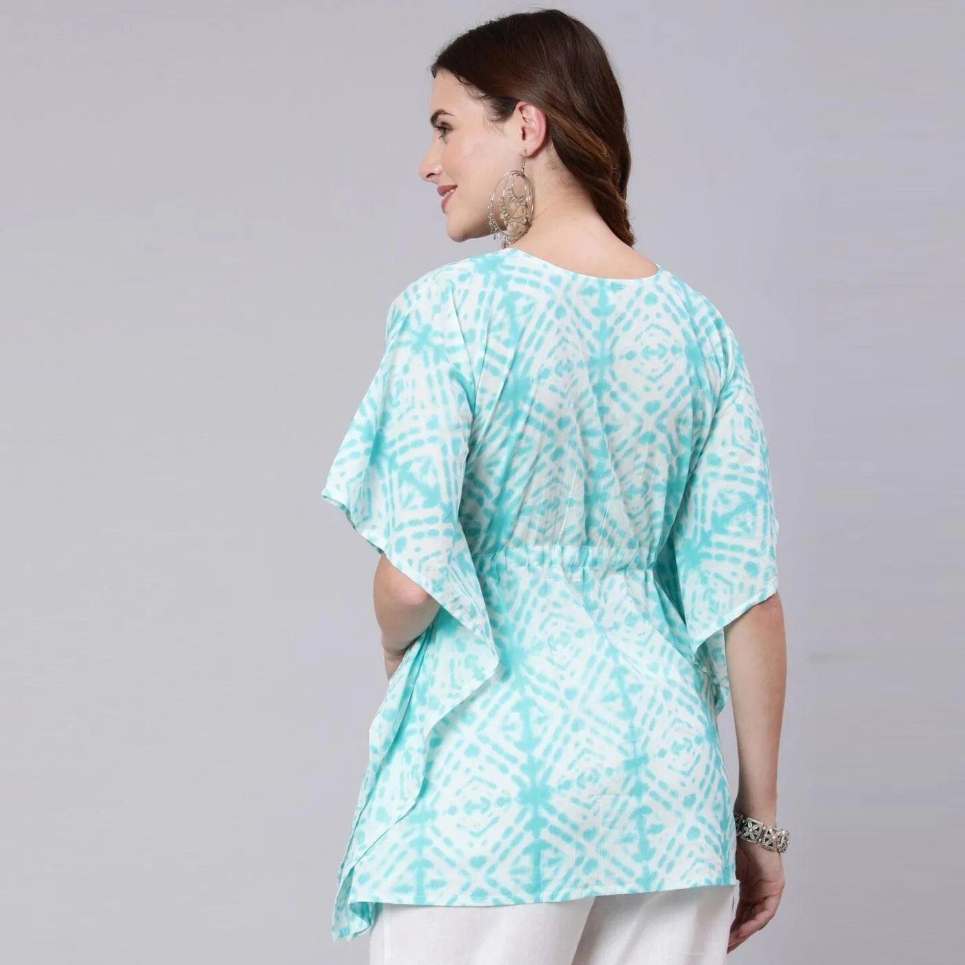 Light Blue Tie And Dye Print Cotton Kaftan Dress (SHKUP1207)