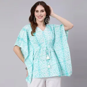 Light Blue Tie And Dye Print Cotton Kaftan Dress (SHKUP1207)