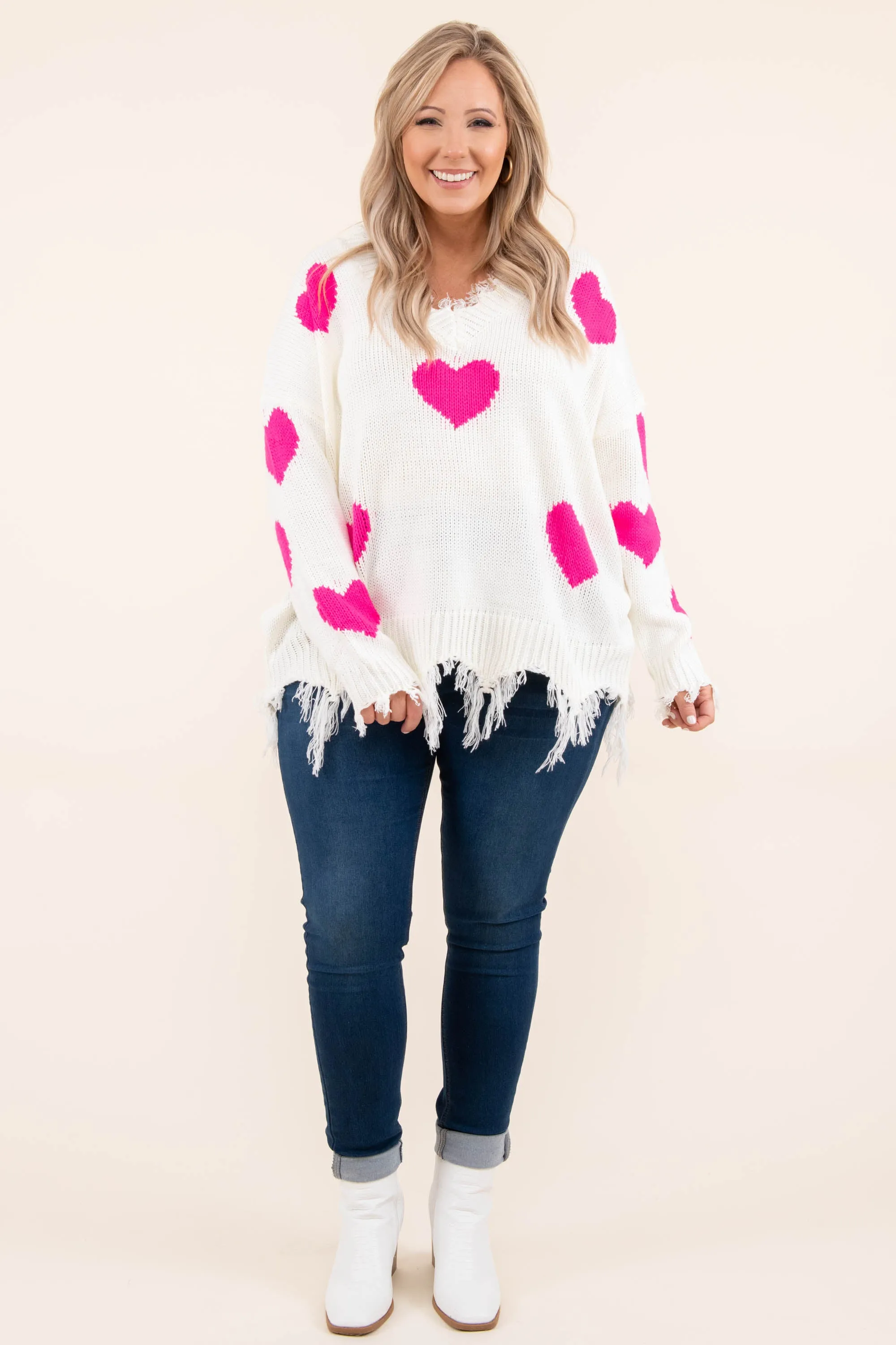 Looking For A Lover Sweater, Ivory-Pink