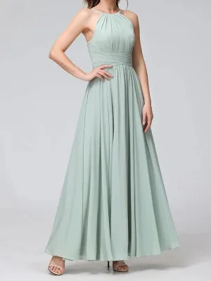 Luolandi A Line/Princess Spaghetti Straps Halter Sleeveless Chiffon Bridesmaid Dresses Party Dress