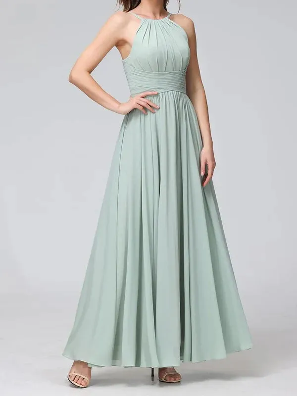 Luolandi A Line/Princess Spaghetti Straps Halter Sleeveless Chiffon Bridesmaid Dresses Party Dress