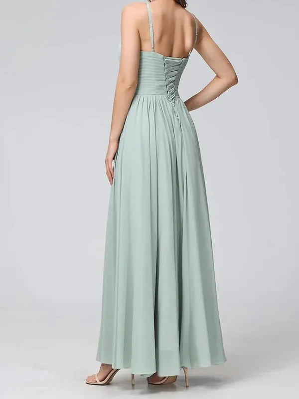 Luolandi A Line/Princess Spaghetti Straps Halter Sleeveless Chiffon Bridesmaid Dresses Party Dress