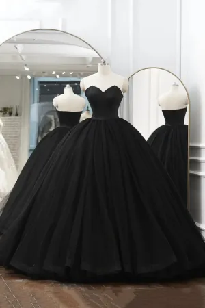 Luolandi Black Tulle Long A-Line Prom Dresses Black Strapless Long Evening Dresses Off Shoulder