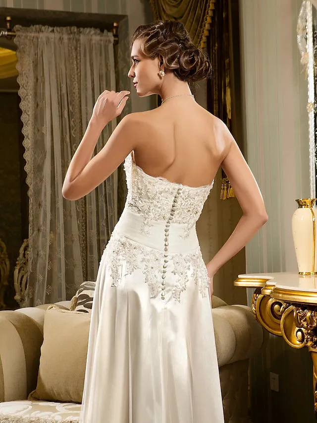 Luolandi Little White Dresses Wedding Dresses Asymmetrical A-Line Strapless Sweetheart Lace With Appliques