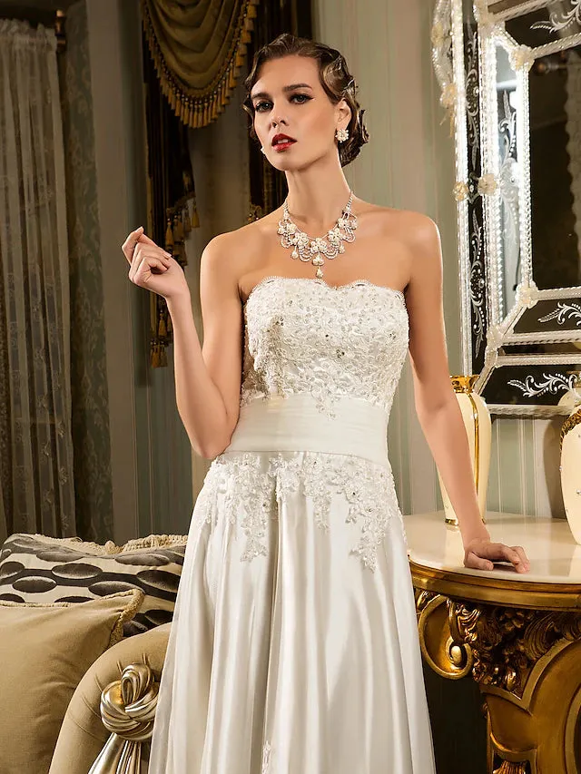 Luolandi Little White Dresses Wedding Dresses Asymmetrical A-Line Strapless Sweetheart Lace With Appliques