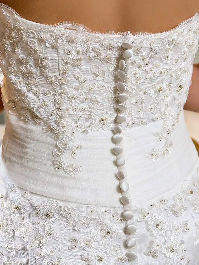 Luolandi Little White Dresses Wedding Dresses Asymmetrical A-Line Strapless Sweetheart Lace With Appliques