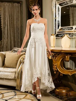 Luolandi Little White Dresses Wedding Dresses Asymmetrical A-Line Strapless Sweetheart Lace With Appliques