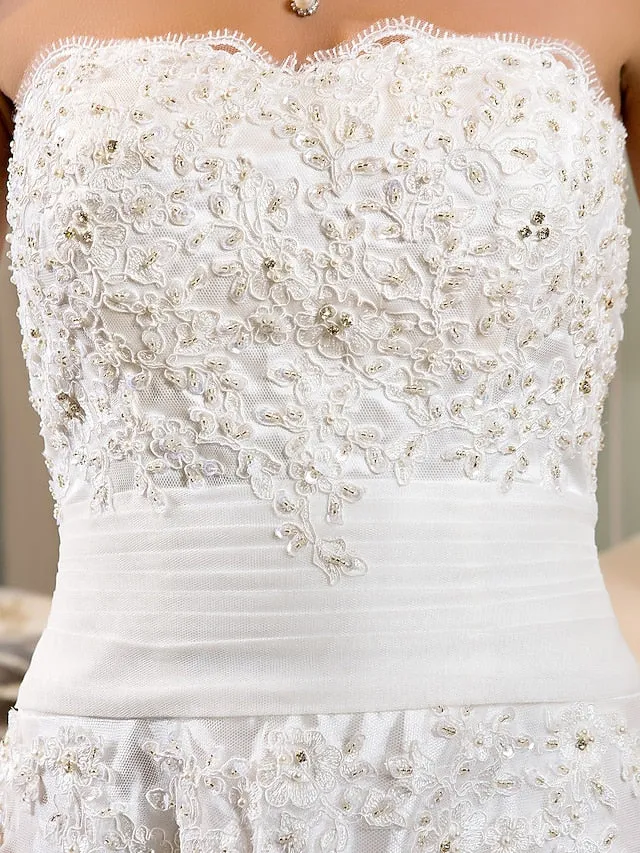 Luolandi Little White Dresses Wedding Dresses Asymmetrical A-Line Strapless Sweetheart Lace With Appliques
