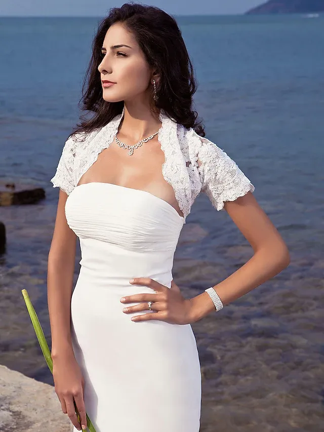 Luolandi Long Wedding Dresses Strapless Chiffon Short Sleeve Vintage Separate Bodies