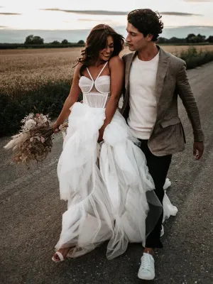 Luolandi Sexy Halter Backless Tulle Wedding Dresses A-line Bridal Gowns Floor Length Charming