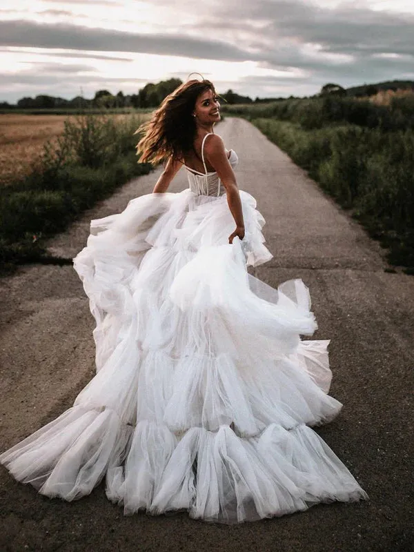 Luolandi Sexy Halter Backless Tulle Wedding Dresses A-line Bridal Gowns Floor Length Charming
