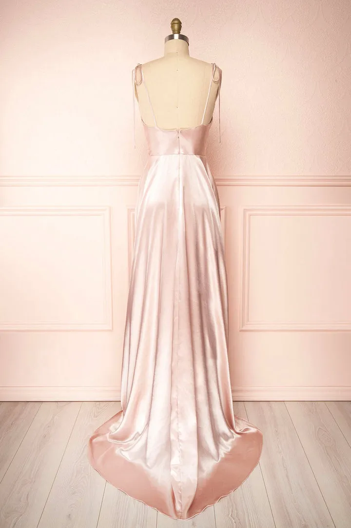 Luolandi Simple Satin Long Prom Dresses A-Line Formal Evening Dresses Sexy