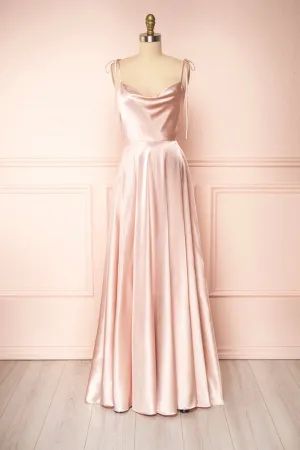 Luolandi Simple Satin Long Prom Dresses A-Line Formal Evening Dresses Sexy
