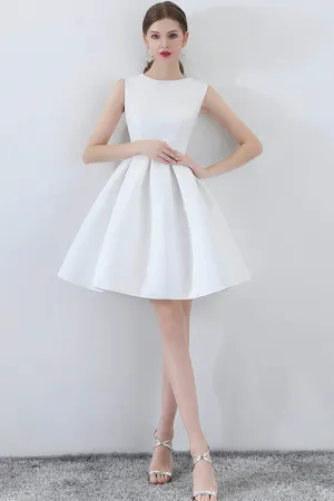 Luolandi White Satin Short Prom Dresses A-Line Cocktail dresses with Bow Pure Color