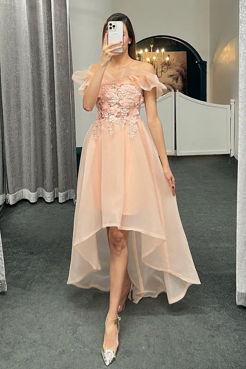 Luolandi Women Strapless Applique High Low Zipper Up Prom Homecoming Dresses Beautiful