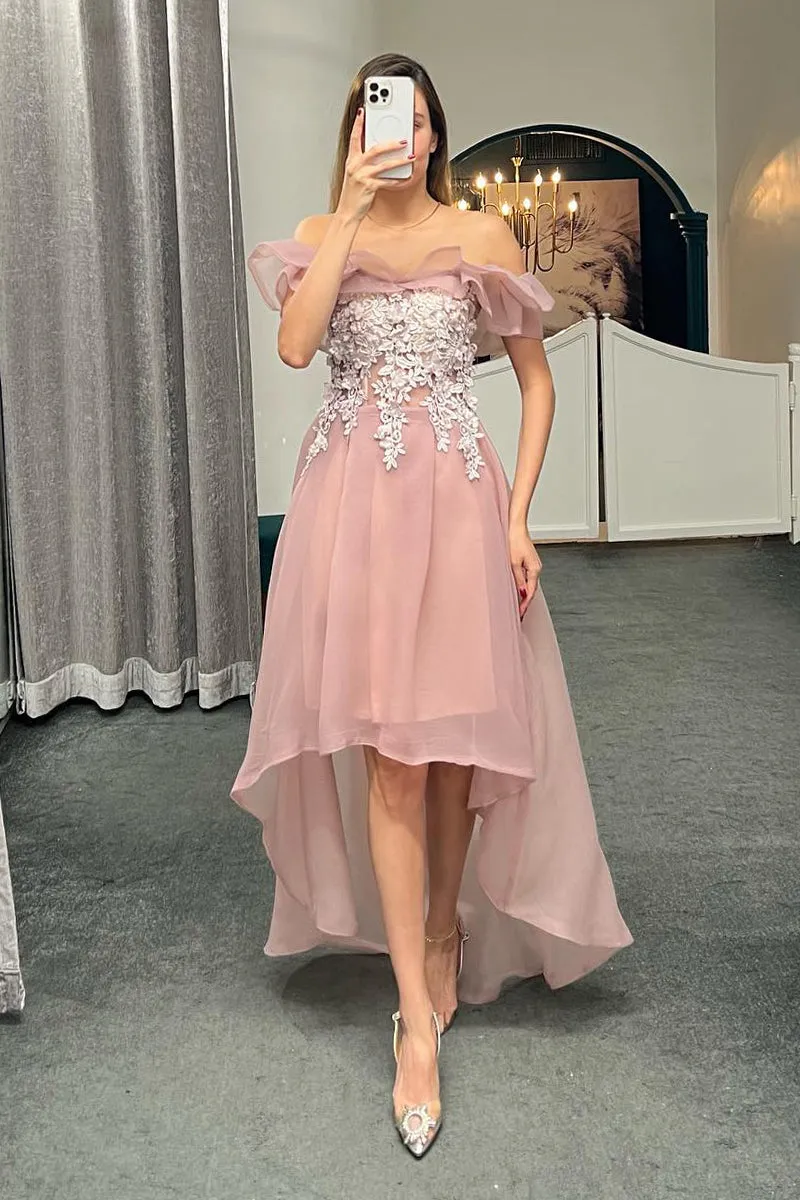Luolandi Women Strapless Applique High Low Zipper Up Prom Homecoming Dresses Beautiful