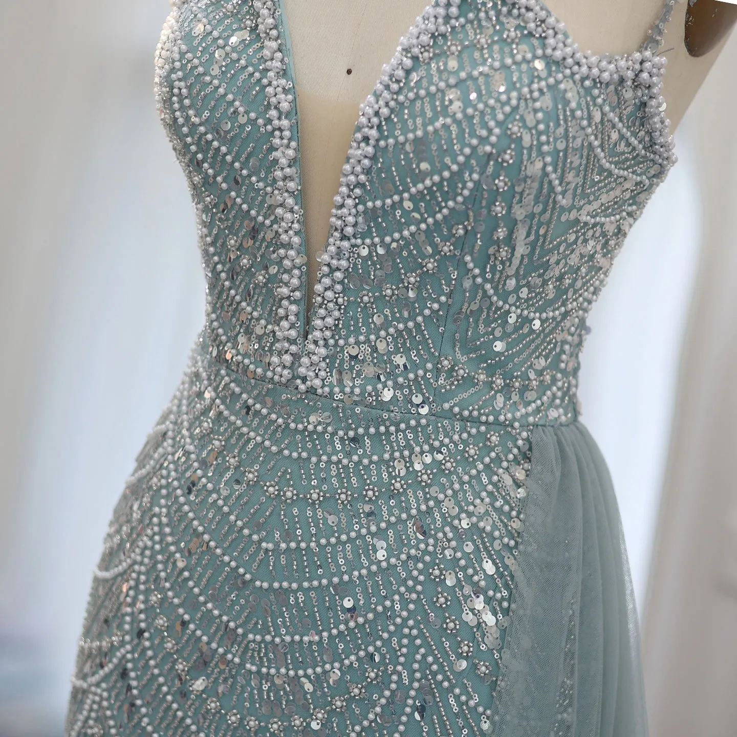 Luxury Nude Spaghetti Evening Dress with Overskirt SS311