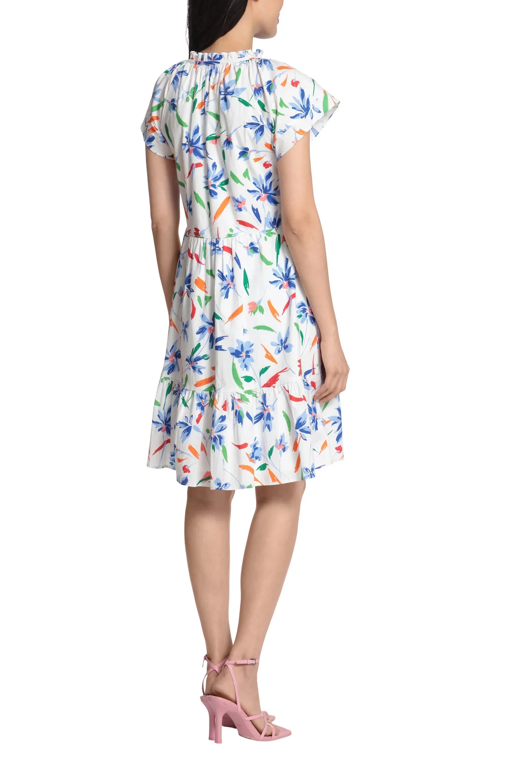 Maggy London Crew Neck Self Tie Front Detail Pull Over Short Cotton Dress