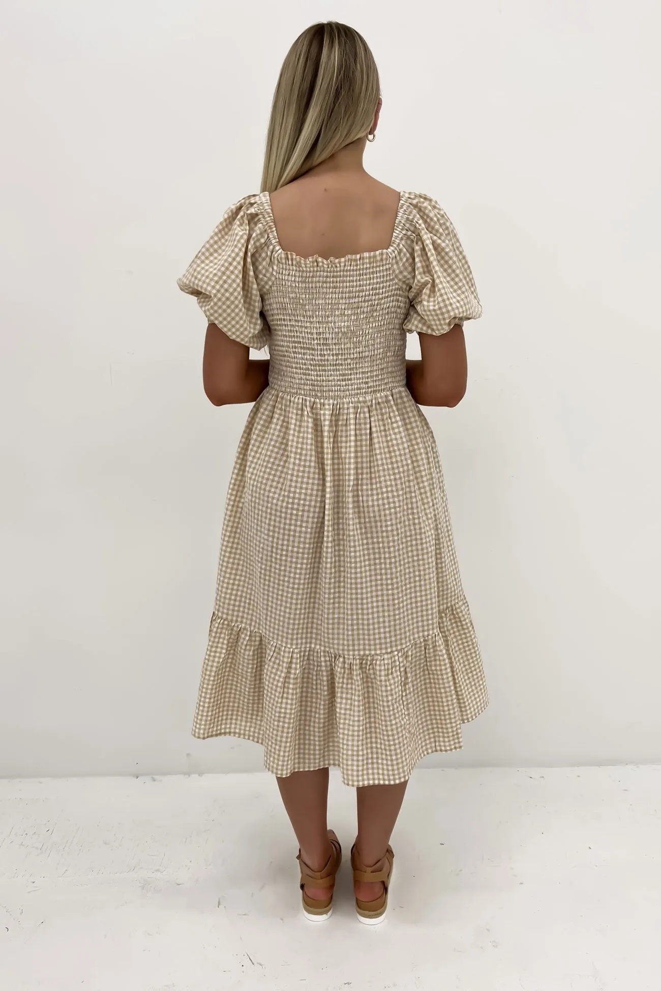 Marlee Midi Dress Latte Gingham