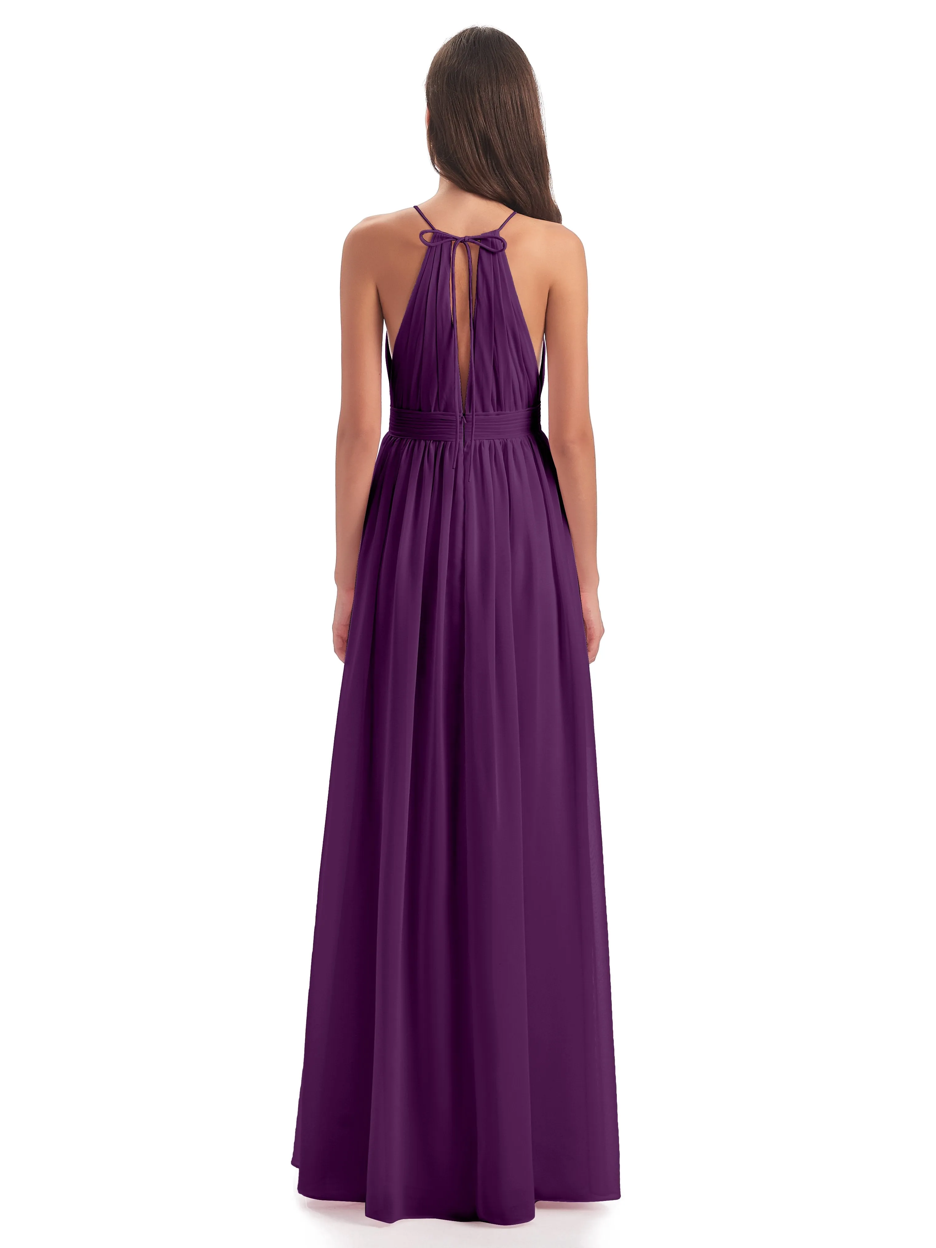 Marlowe Floor Length Halter Split Chiffon Bridesmaid Dresses