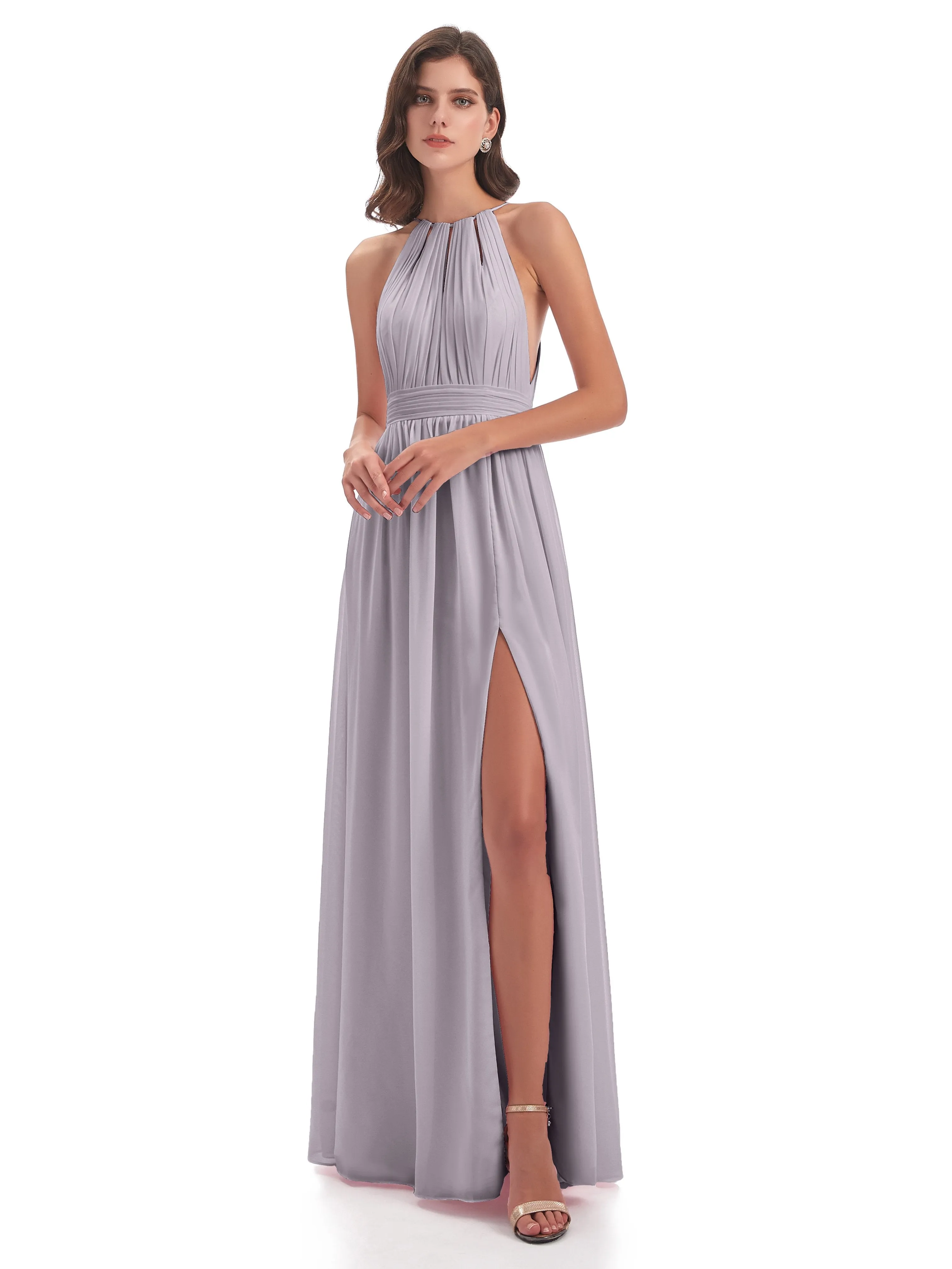 Marlowe Floor Length Halter Split Chiffon Bridesmaid Dresses