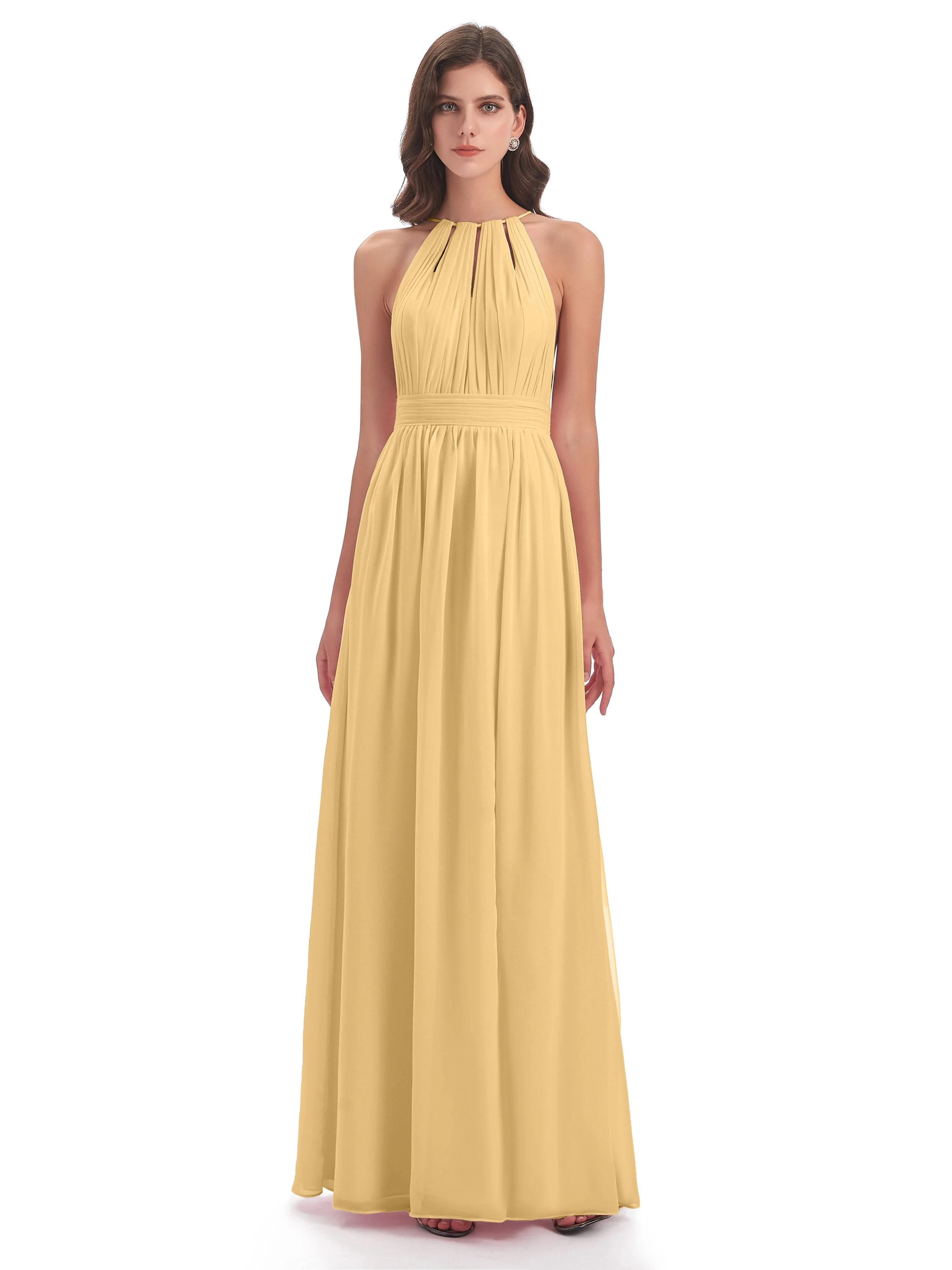 Marlowe Floor Length Halter Split Chiffon Bridesmaid Dresses