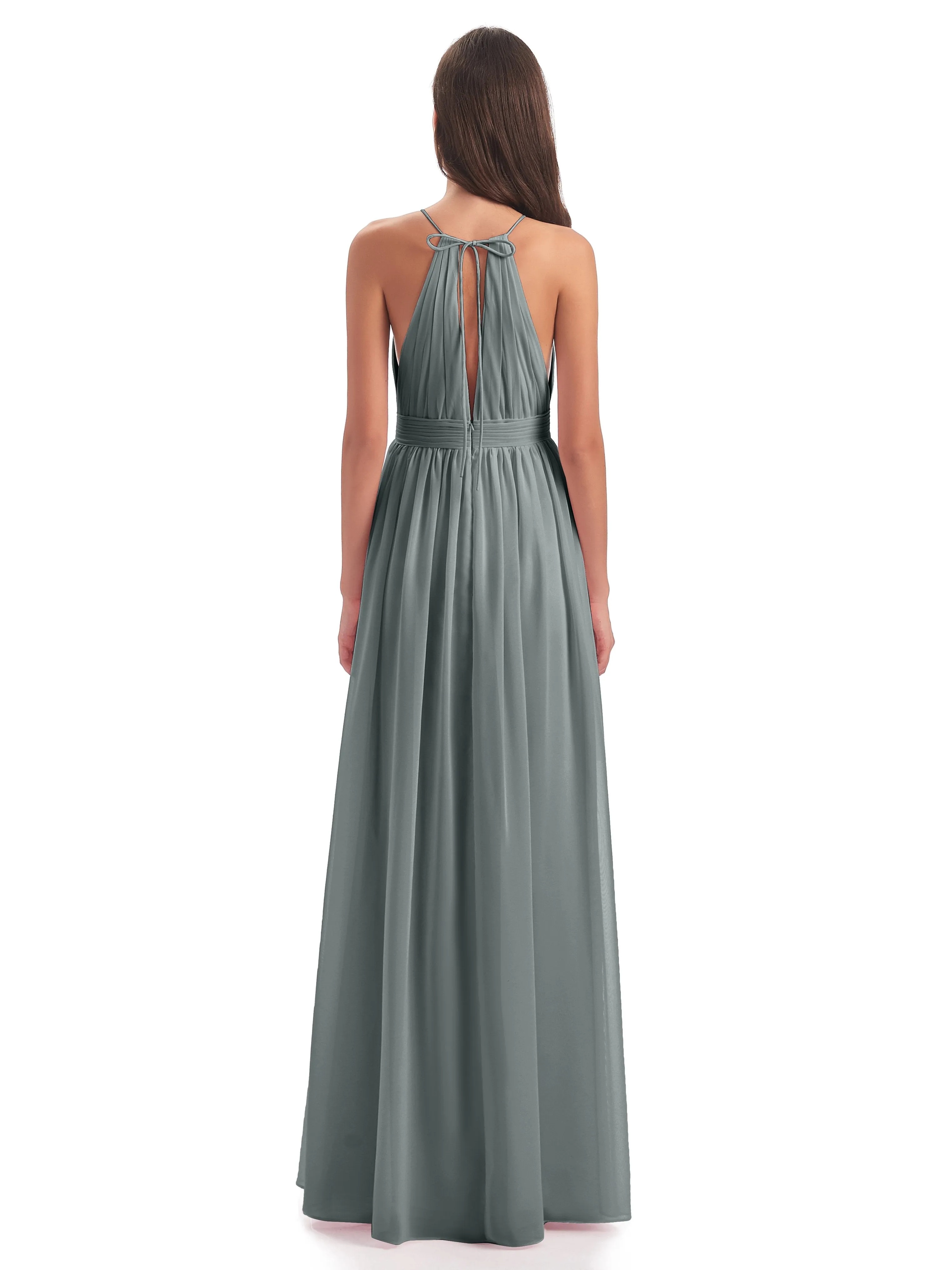 Marlowe Floor Length Halter Split Chiffon Bridesmaid Dresses