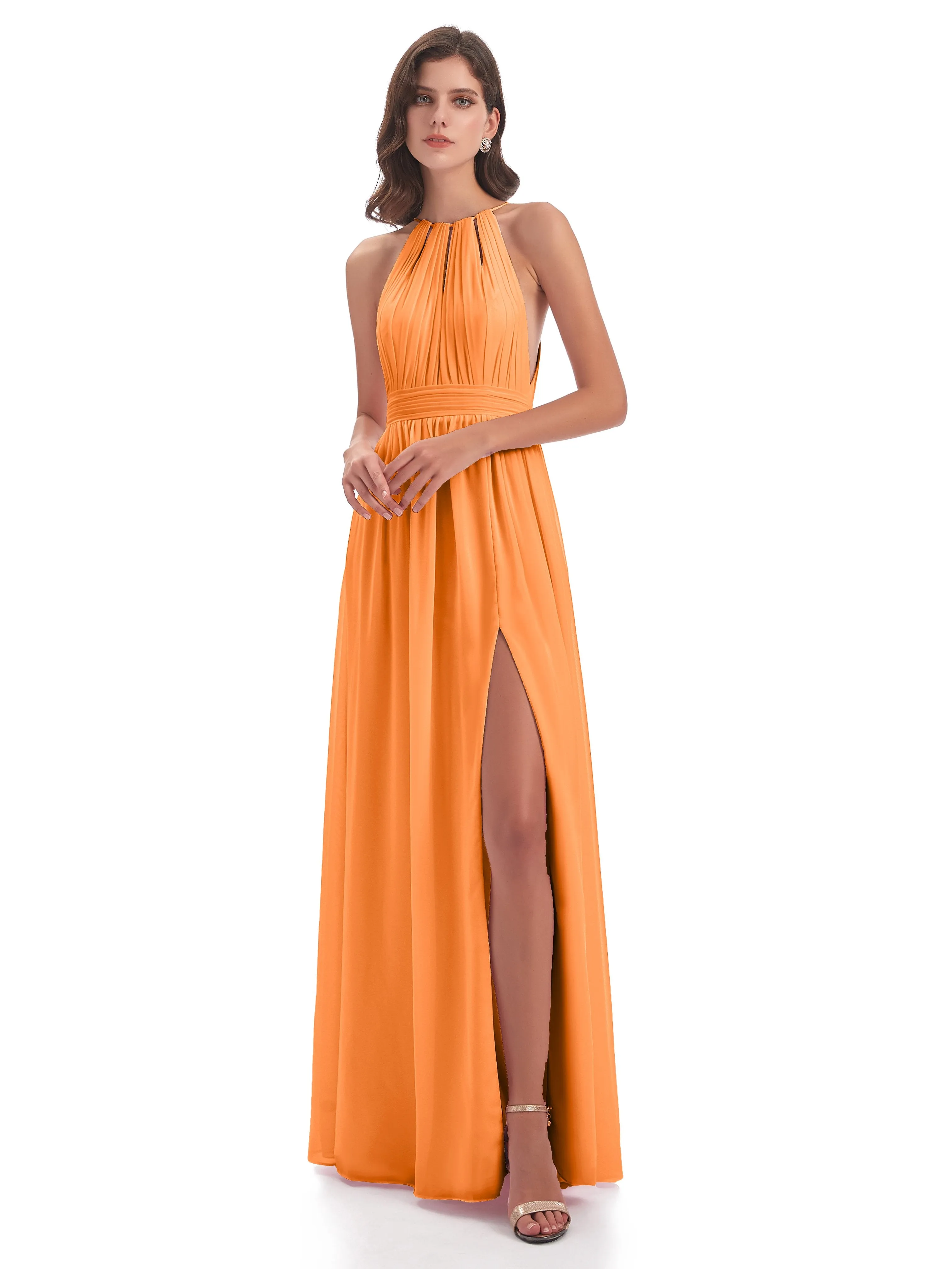 Marlowe Floor Length Halter Split Chiffon Bridesmaid Dresses