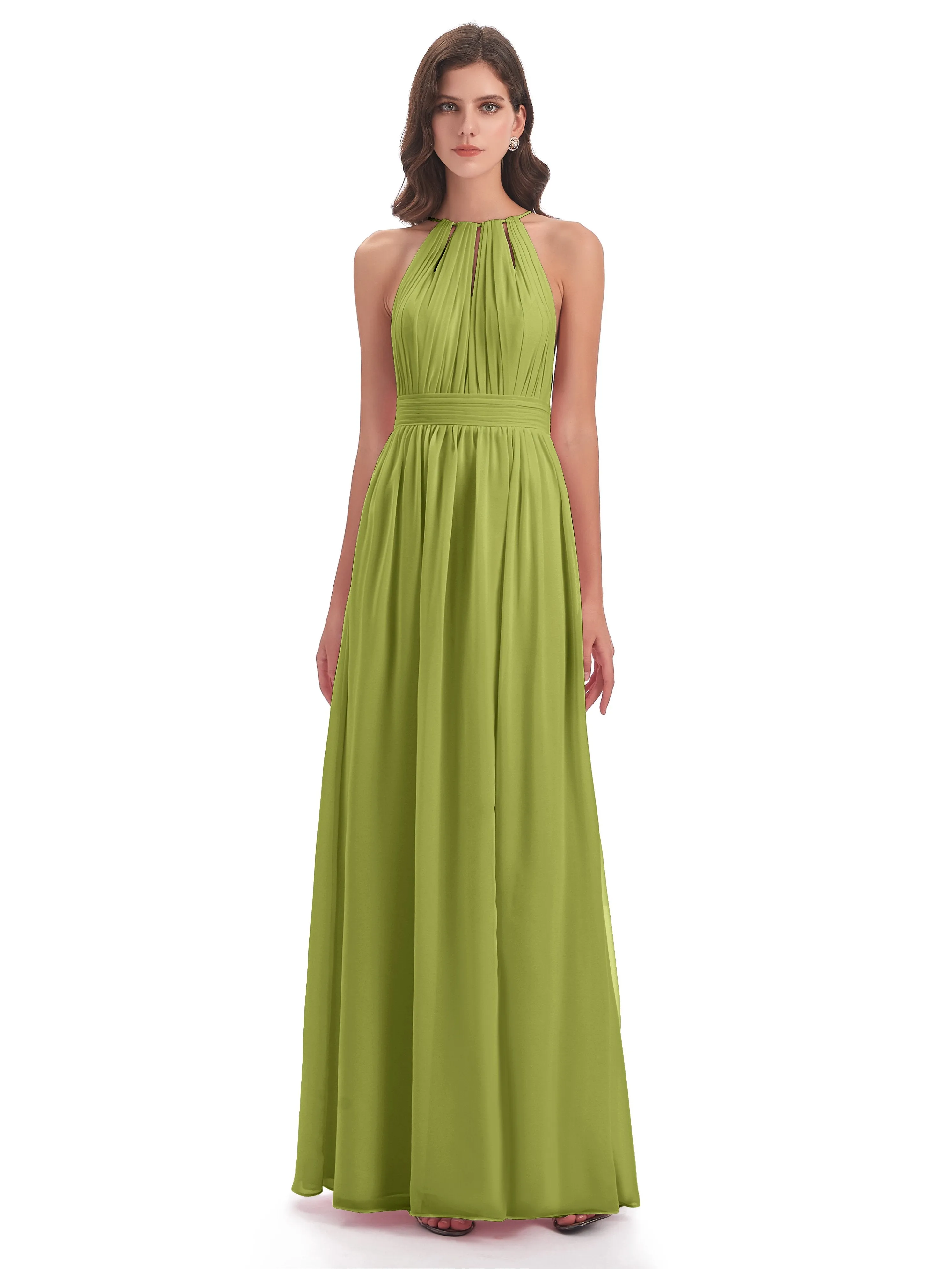 Marlowe Floor Length Halter Split Chiffon Bridesmaid Dresses