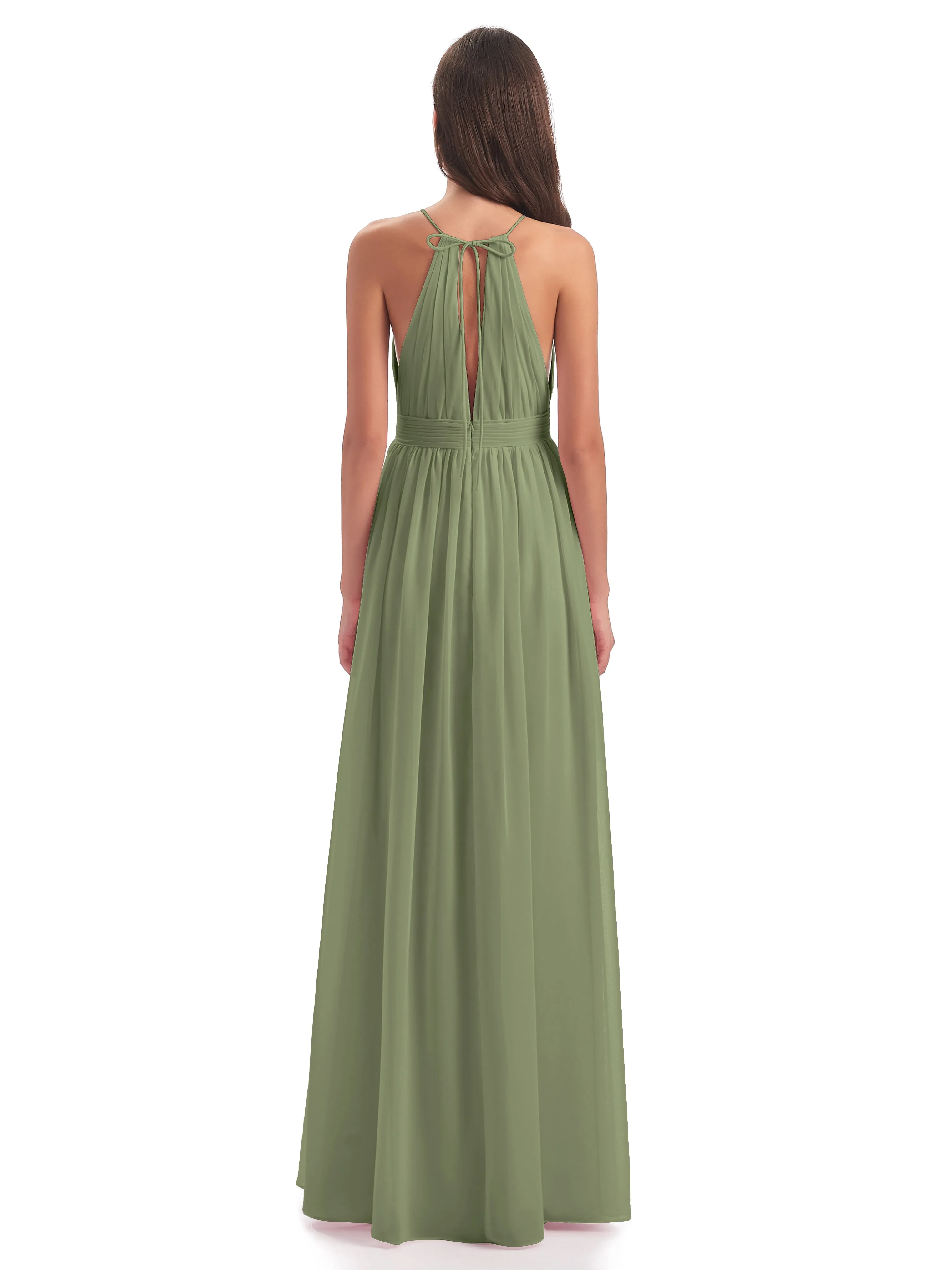 Marlowe Floor Length Halter Split Chiffon Bridesmaid Dresses