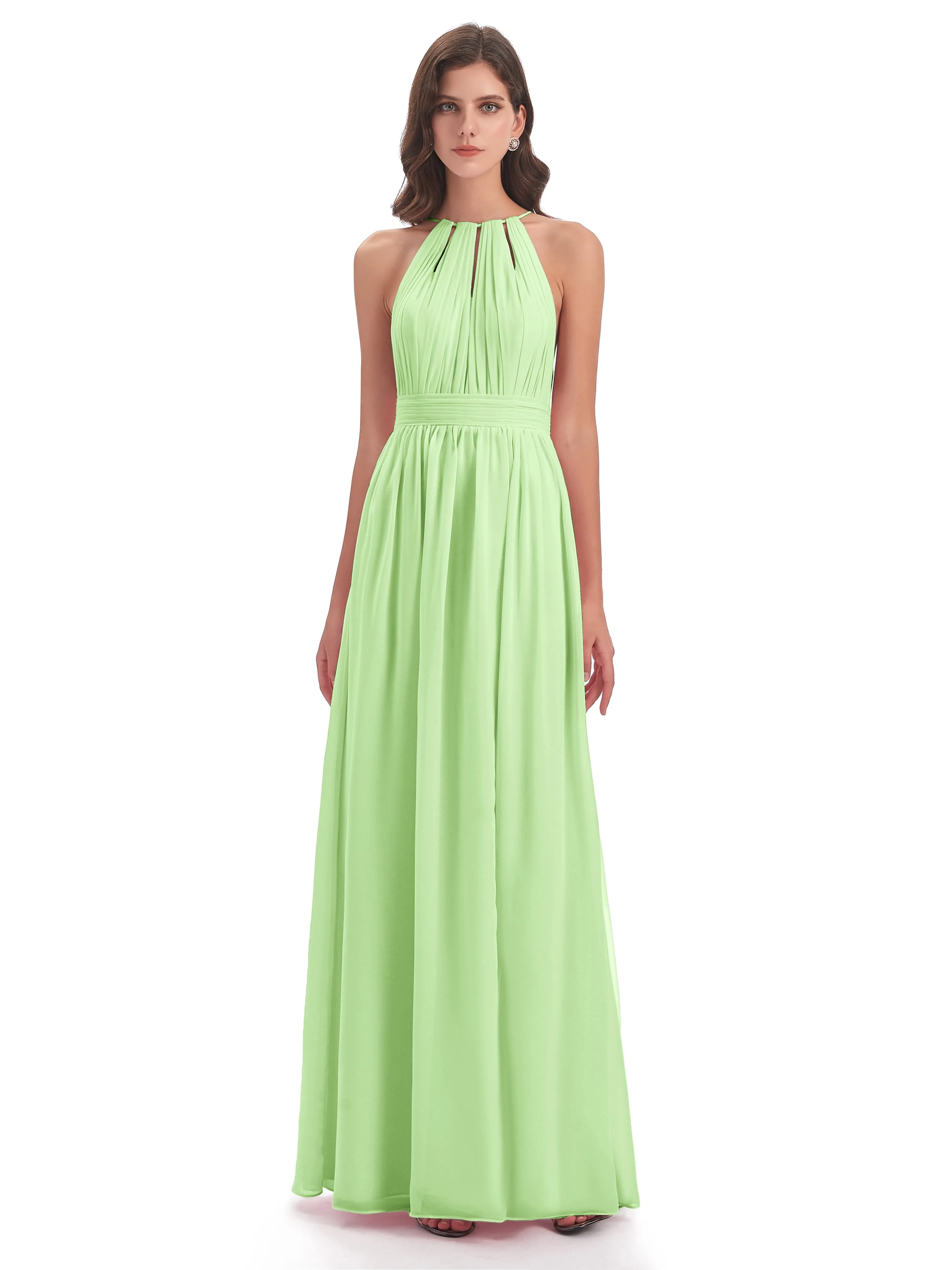 Marlowe Floor Length Halter Split Chiffon Bridesmaid Dresses