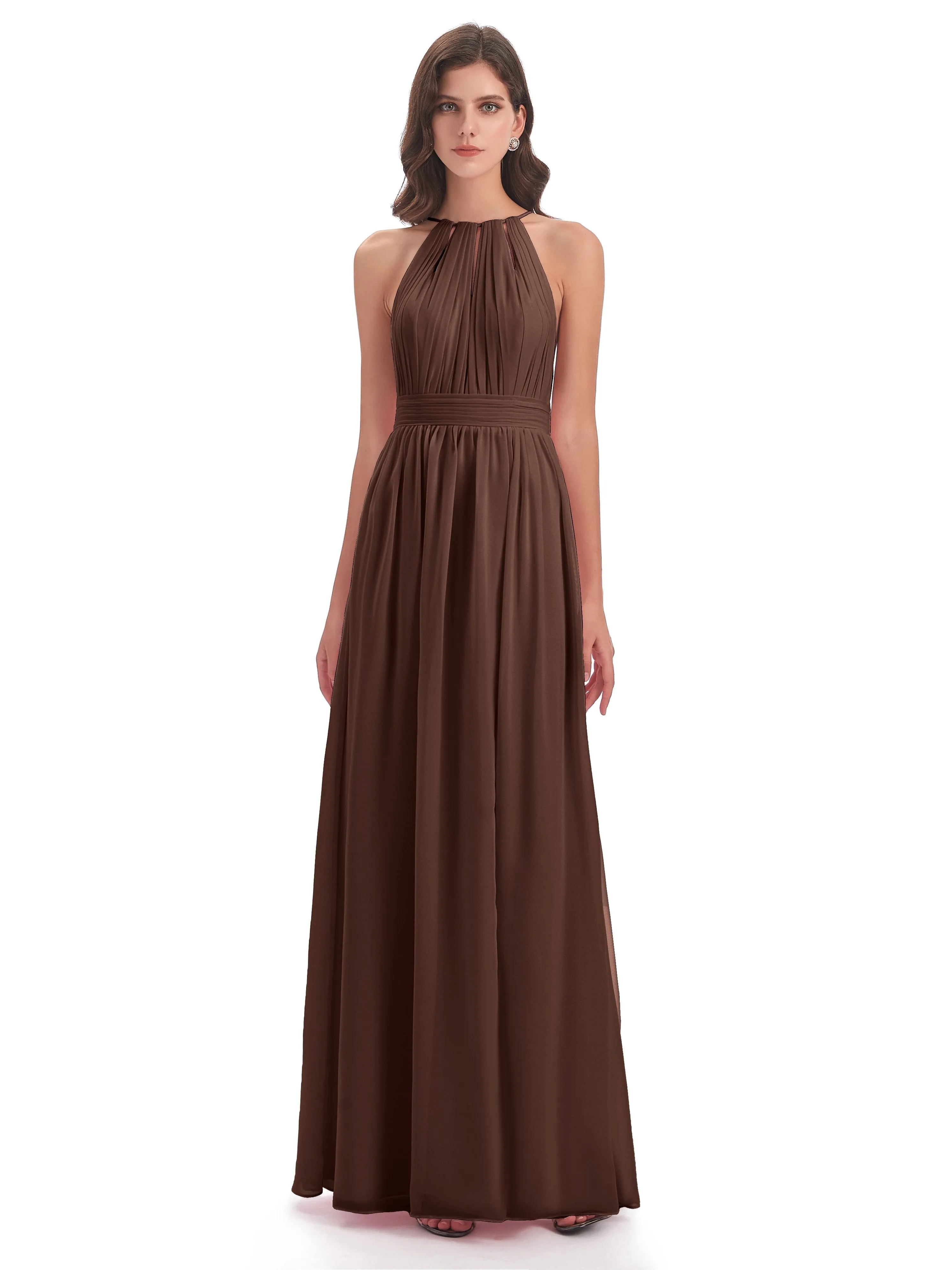 Marlowe Floor Length Halter Split Chiffon Bridesmaid Dresses