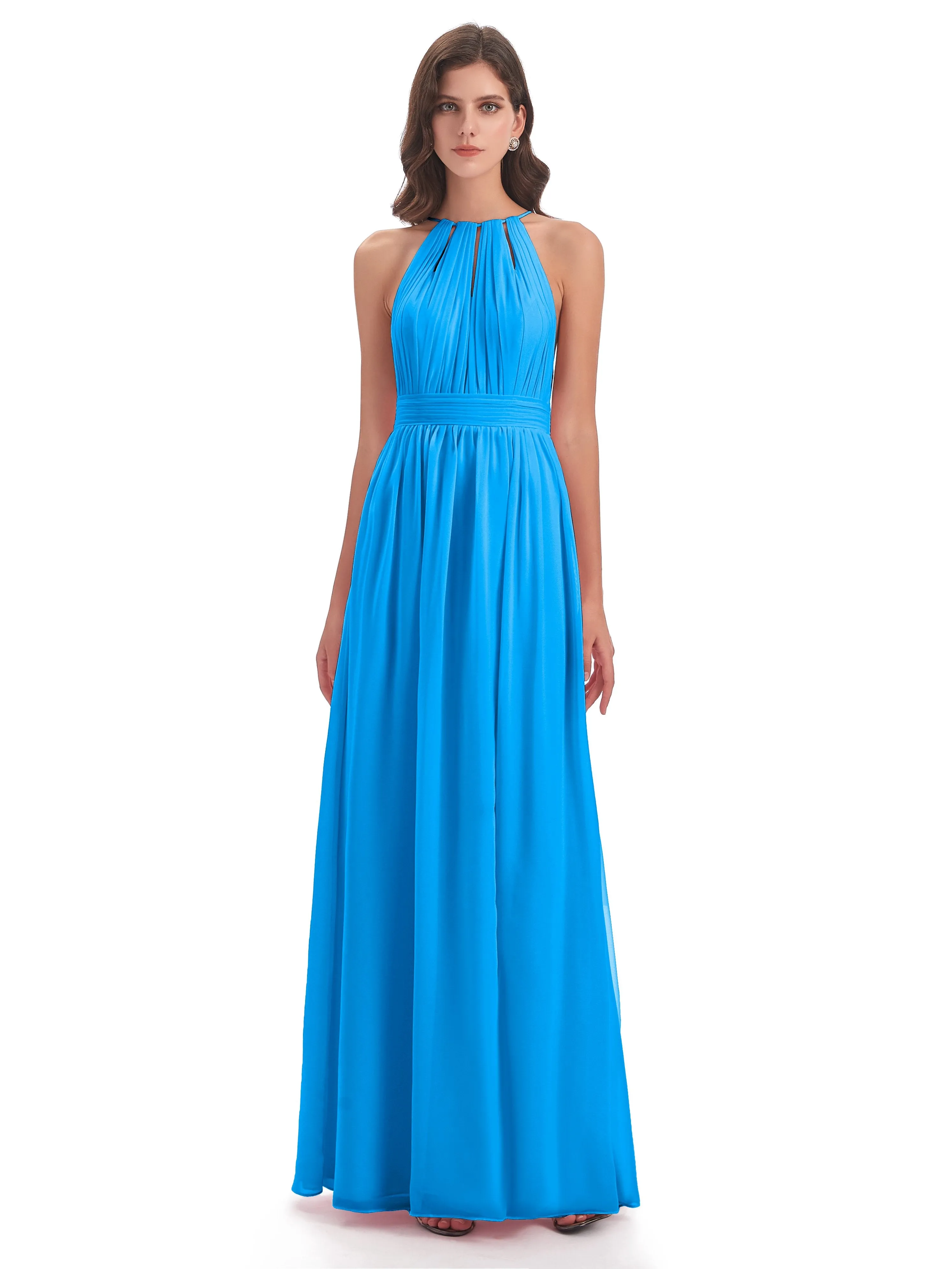Marlowe Floor Length Halter Split Chiffon Bridesmaid Dresses