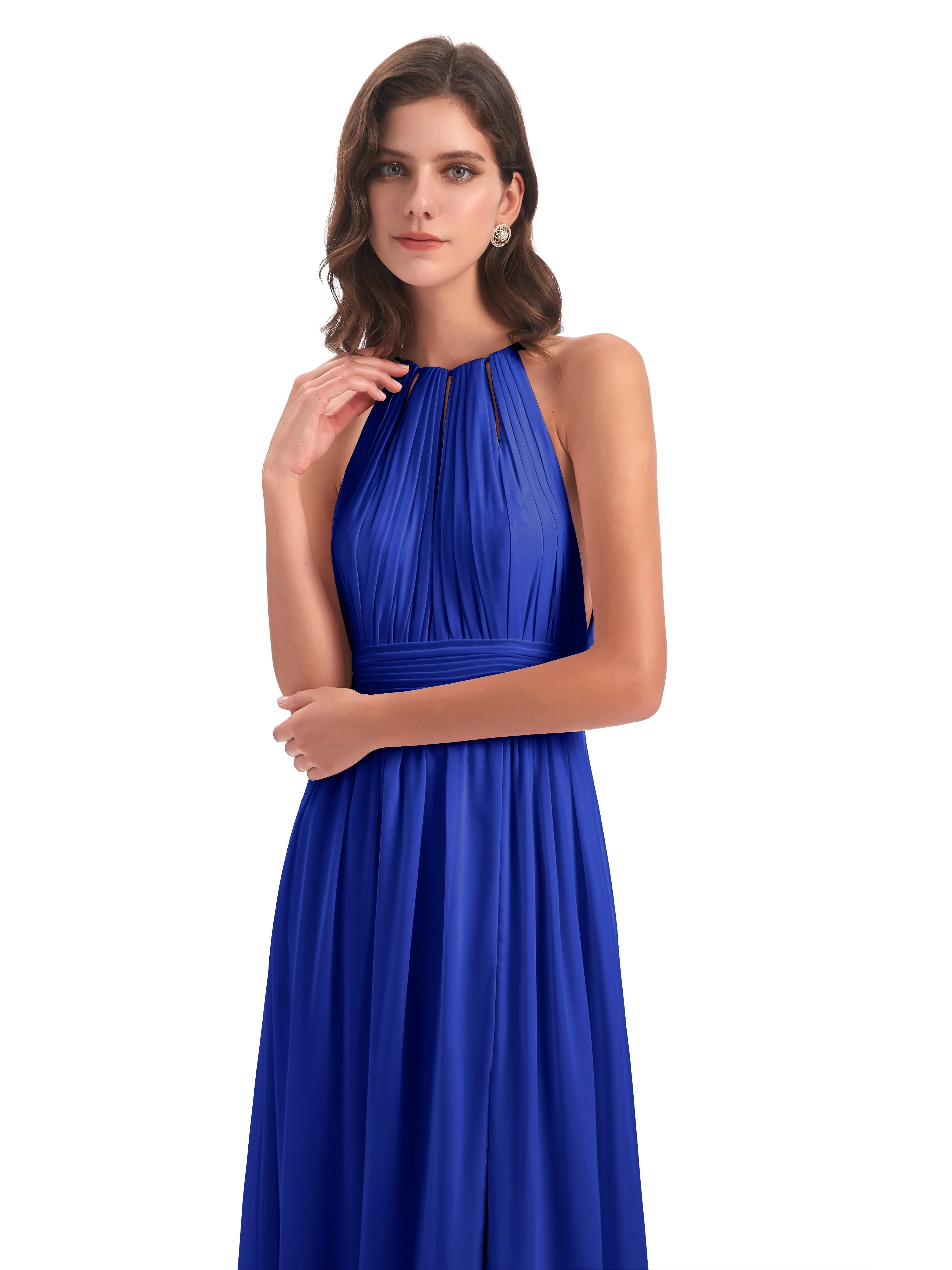 Marlowe Floor Length Halter Split Chiffon Bridesmaid Dresses
