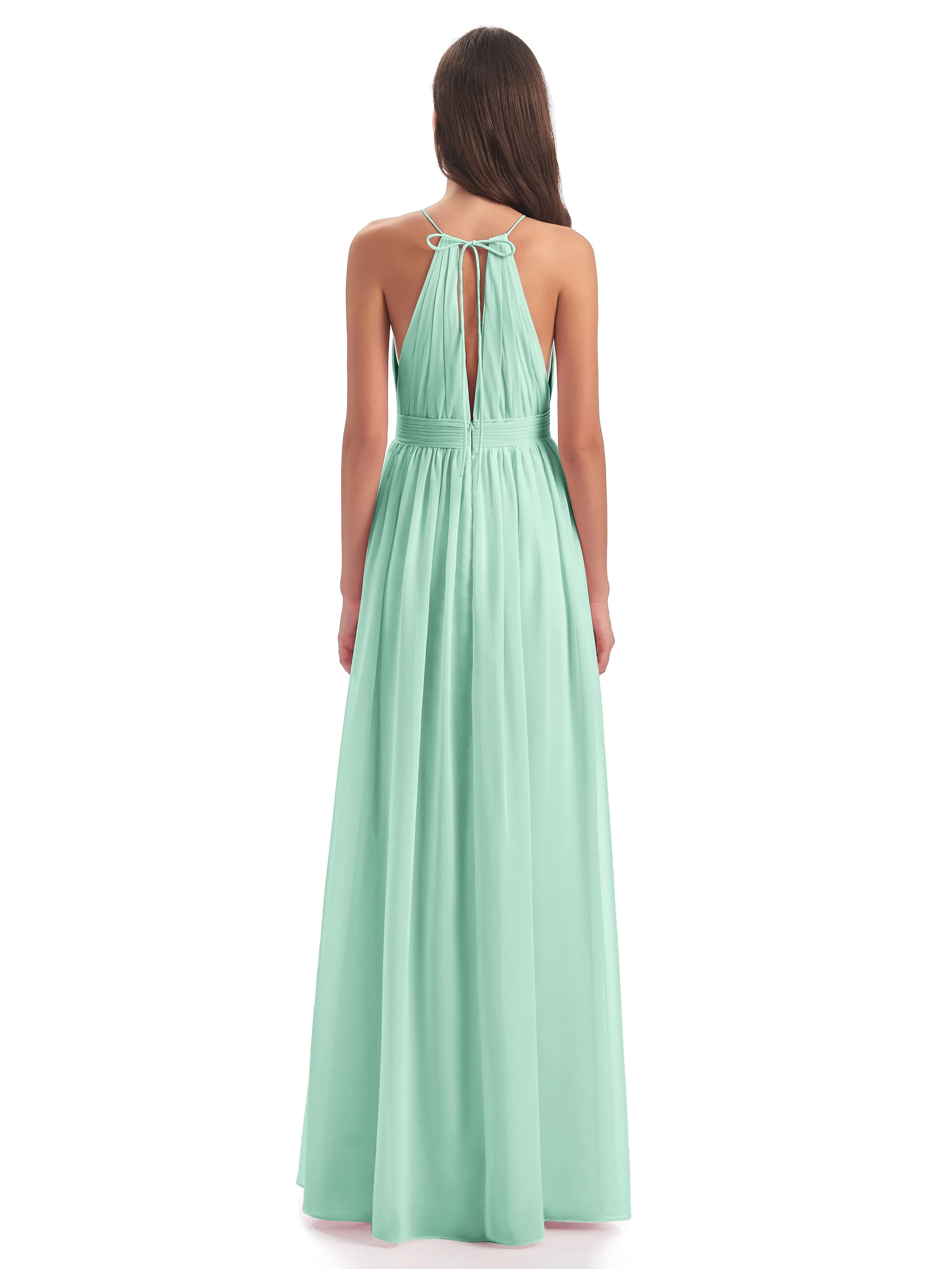 Marlowe Floor Length Halter Split Chiffon Bridesmaid Dresses