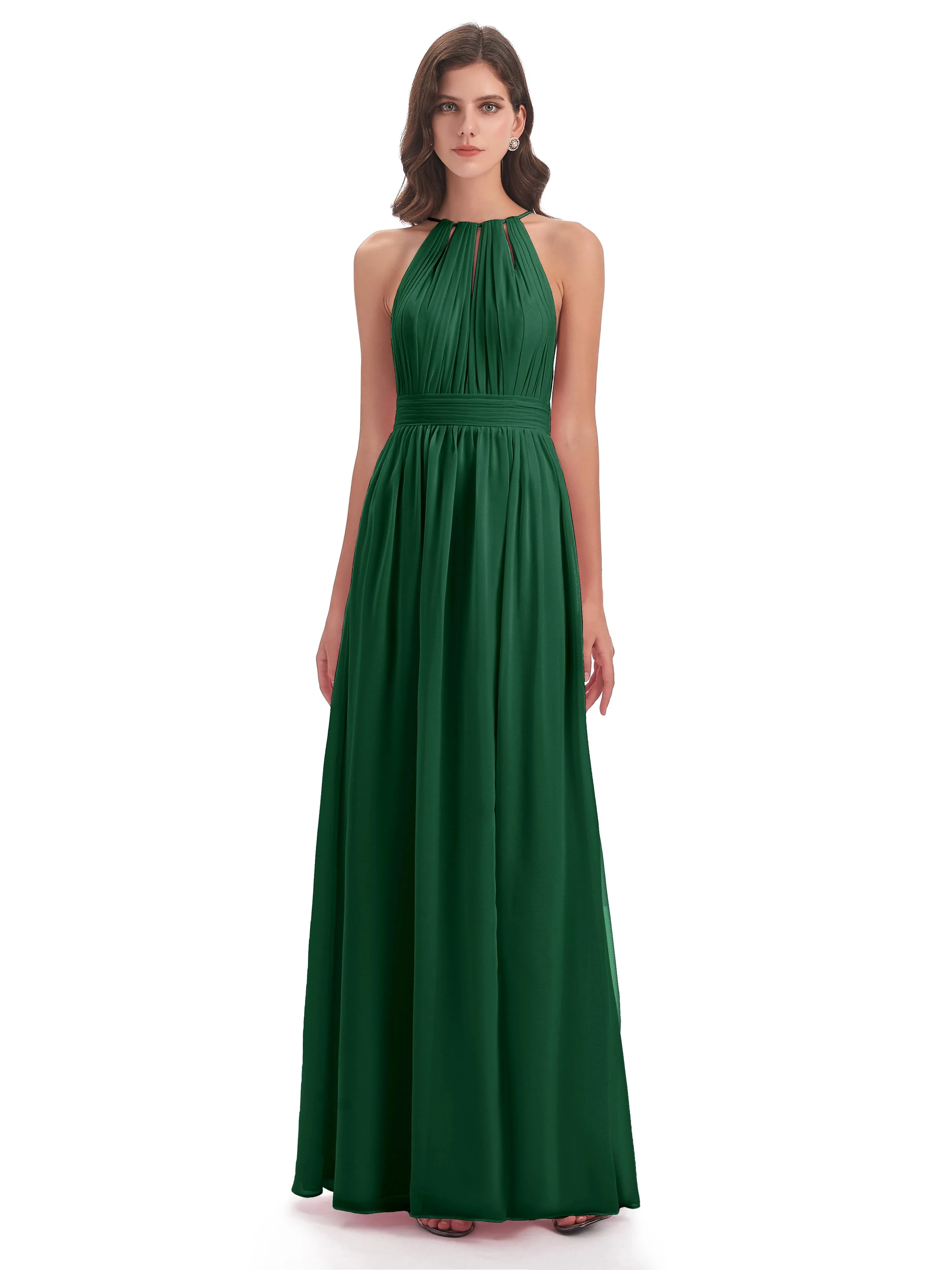 Marlowe Floor Length Halter Split Chiffon Bridesmaid Dresses