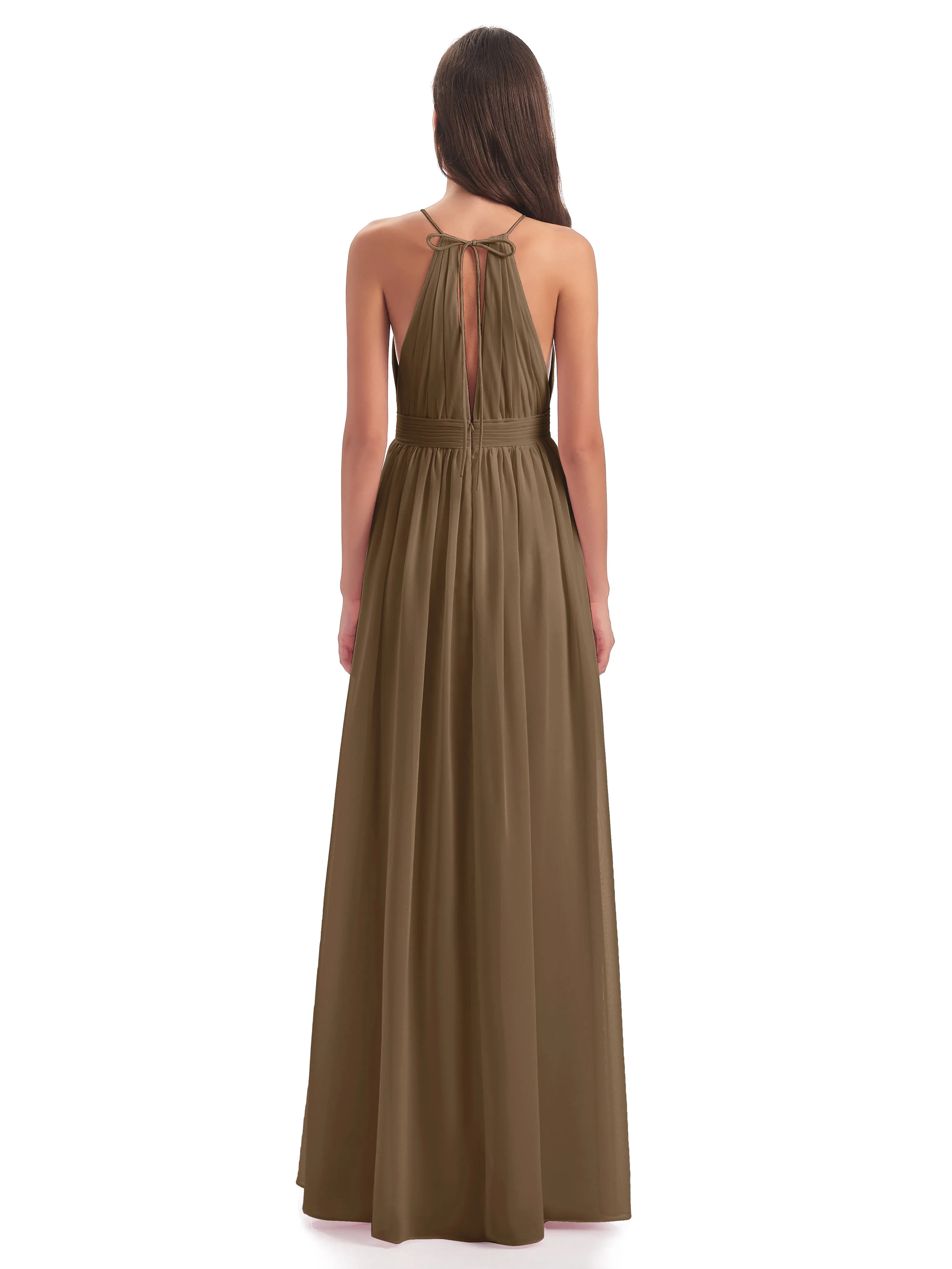 Marlowe Floor Length Halter Split Chiffon Bridesmaid Dresses