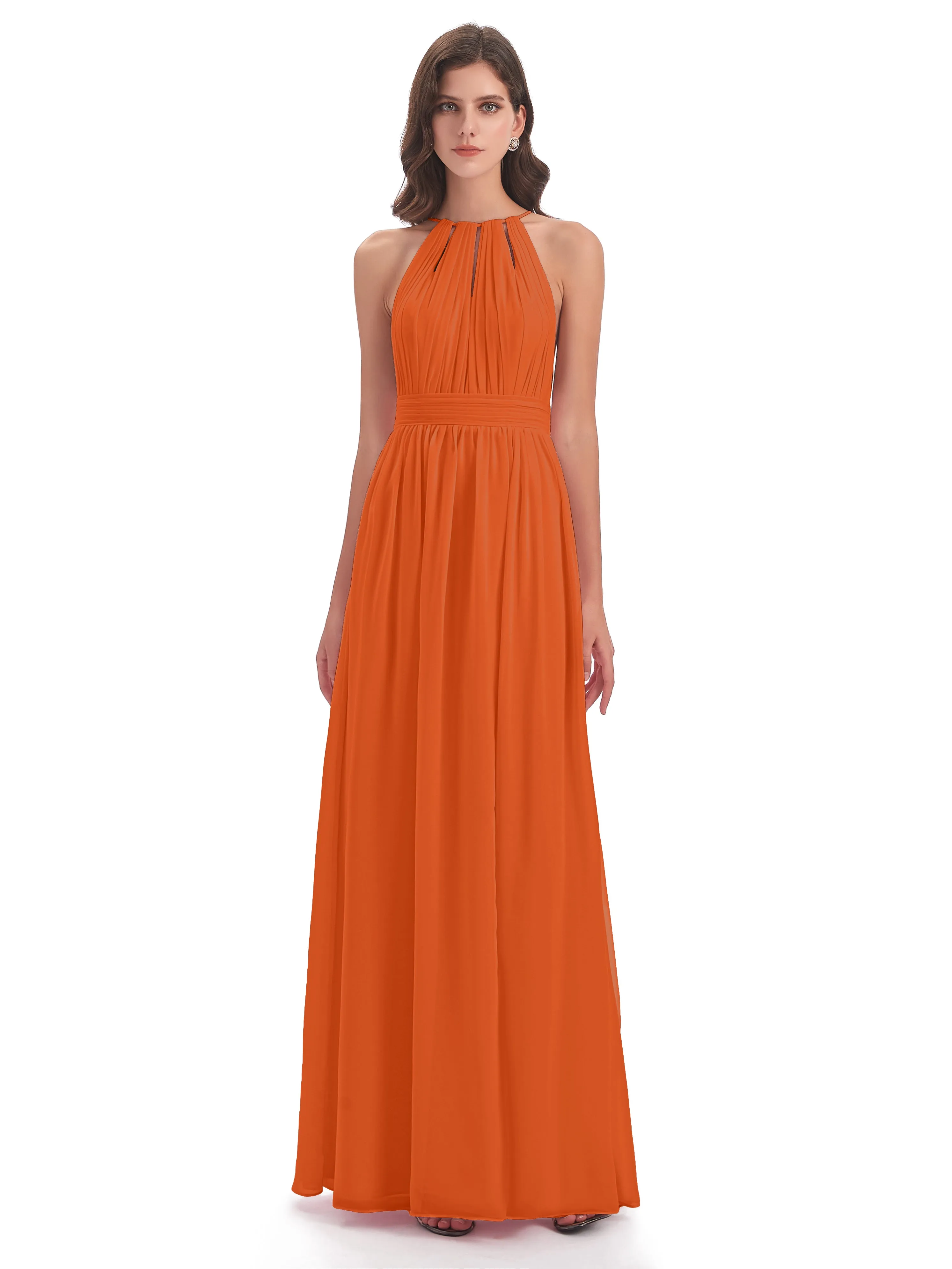 Marlowe Floor Length Halter Split Chiffon Bridesmaid Dresses