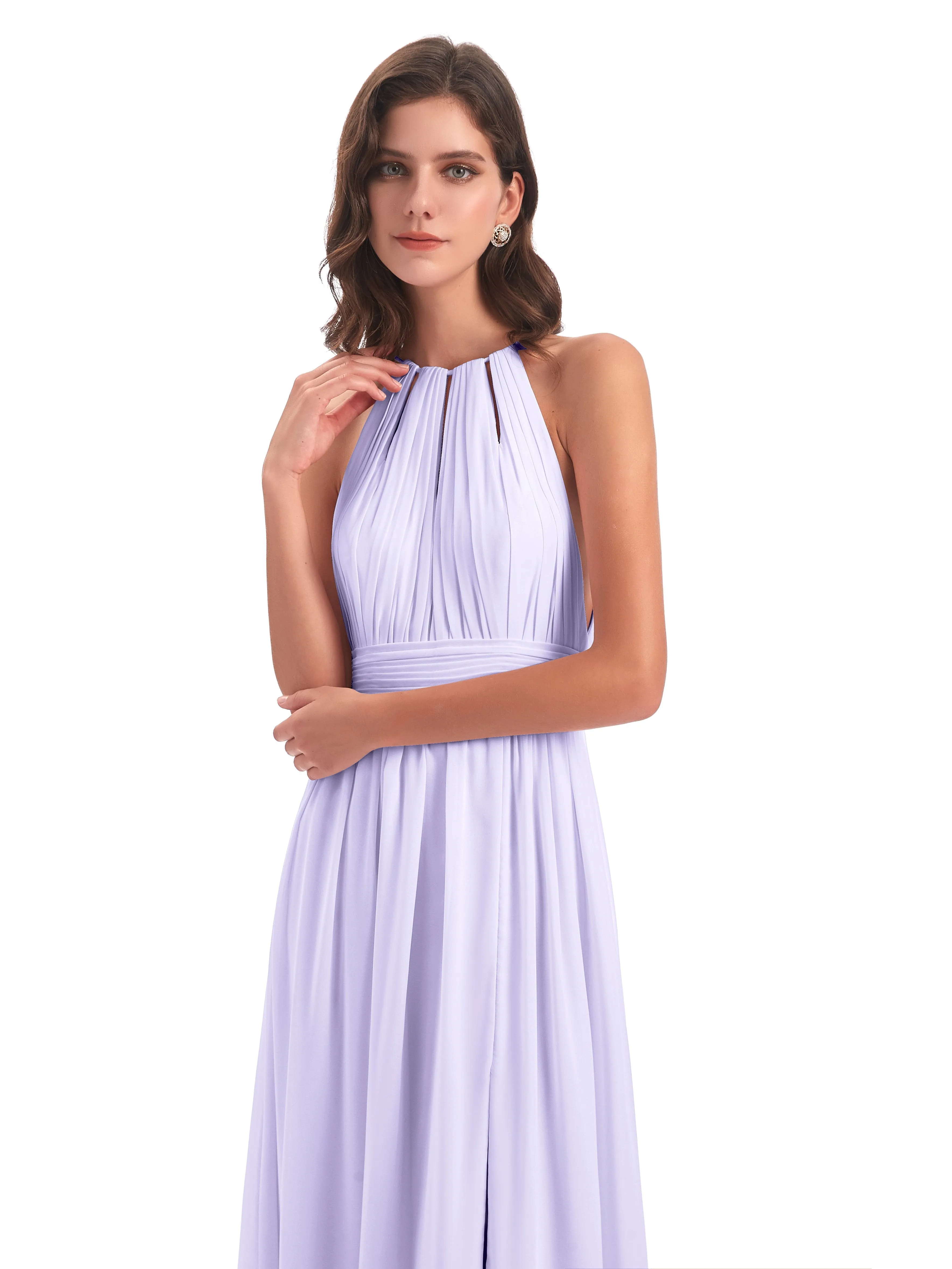 Marlowe Floor Length Halter Split Chiffon Bridesmaid Dresses