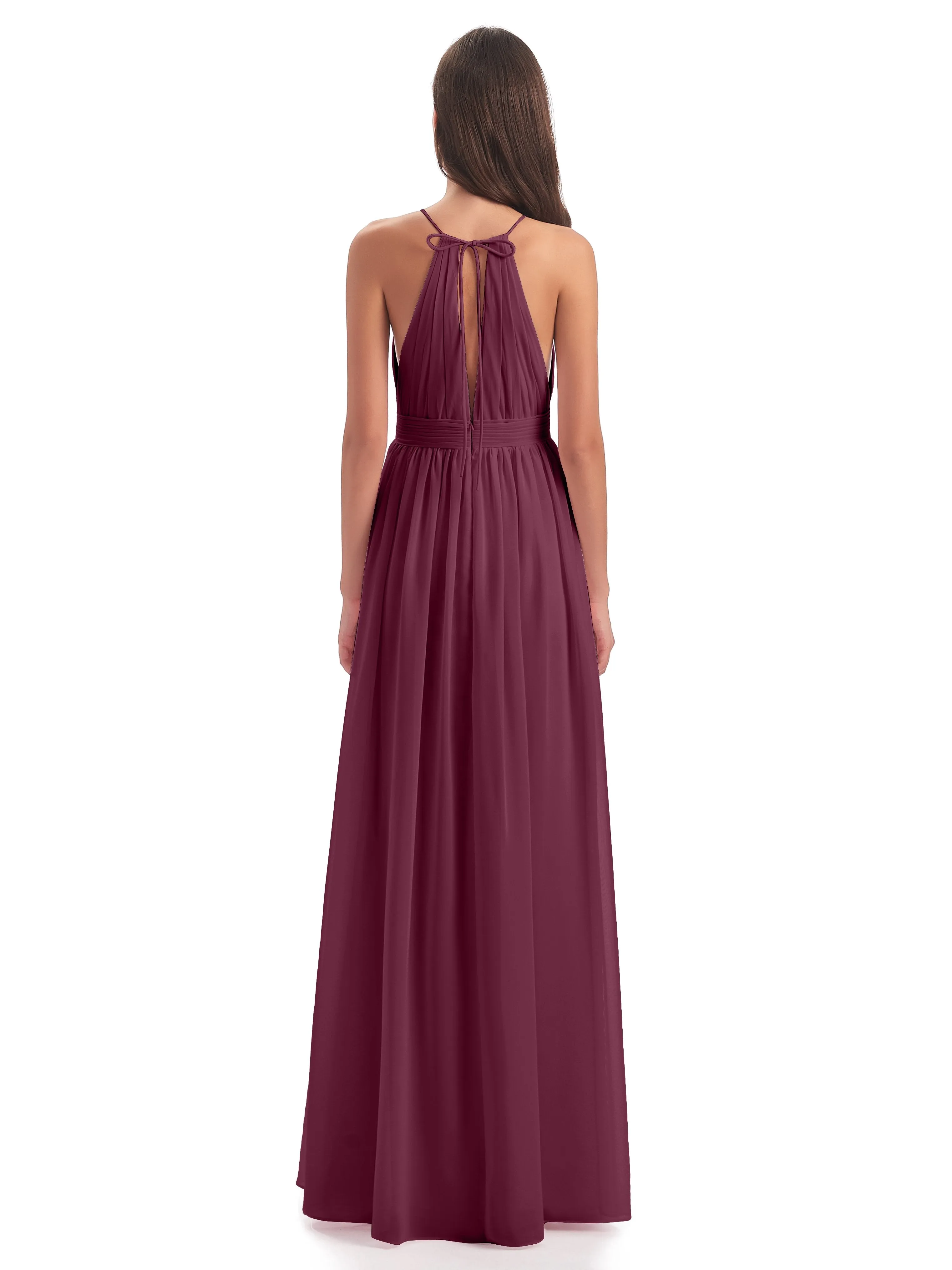 Marlowe Floor Length Halter Split Chiffon Bridesmaid Dresses