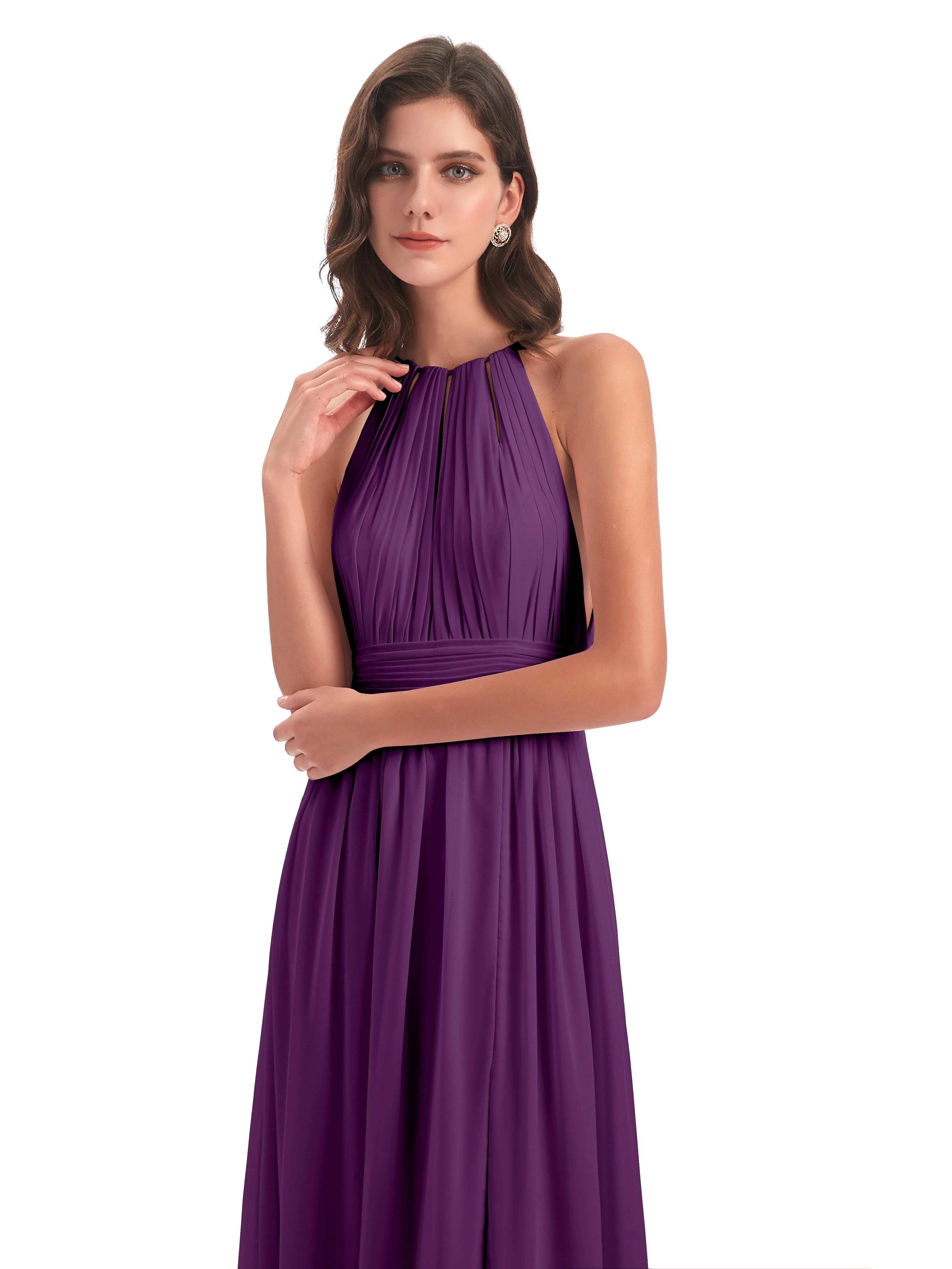 Marlowe Floor Length Halter Split Chiffon Bridesmaid Dresses