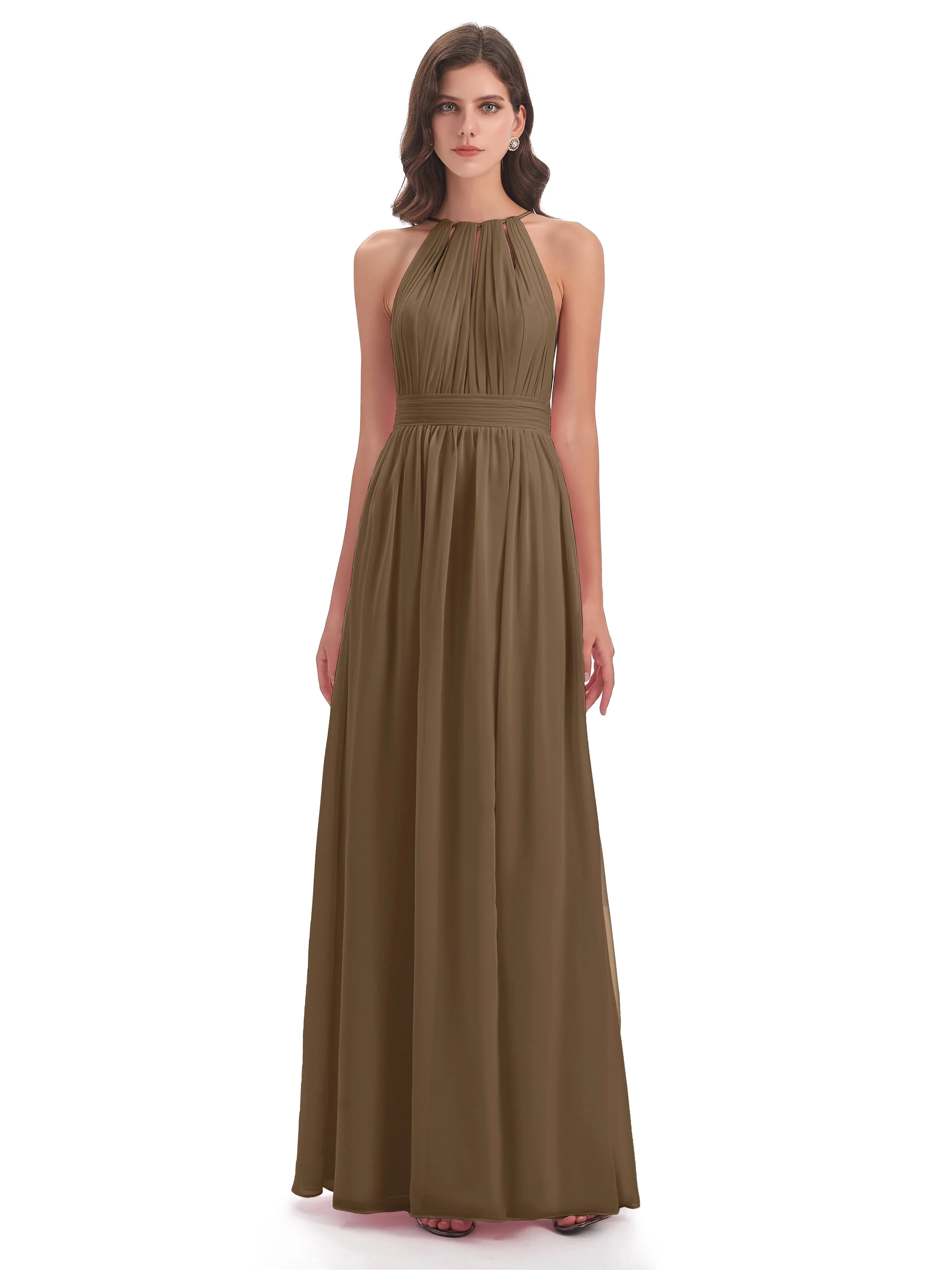 Marlowe Floor Length Halter Split Chiffon Bridesmaid Dresses